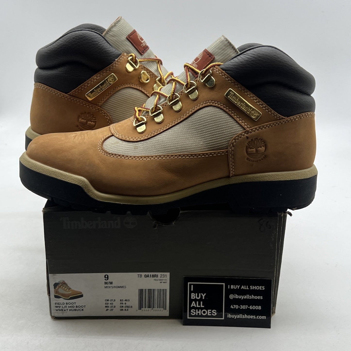 Size 9 - Timberland Men's Wheat Nubuck Leather Waterproof Boots (TB0A18RI231)