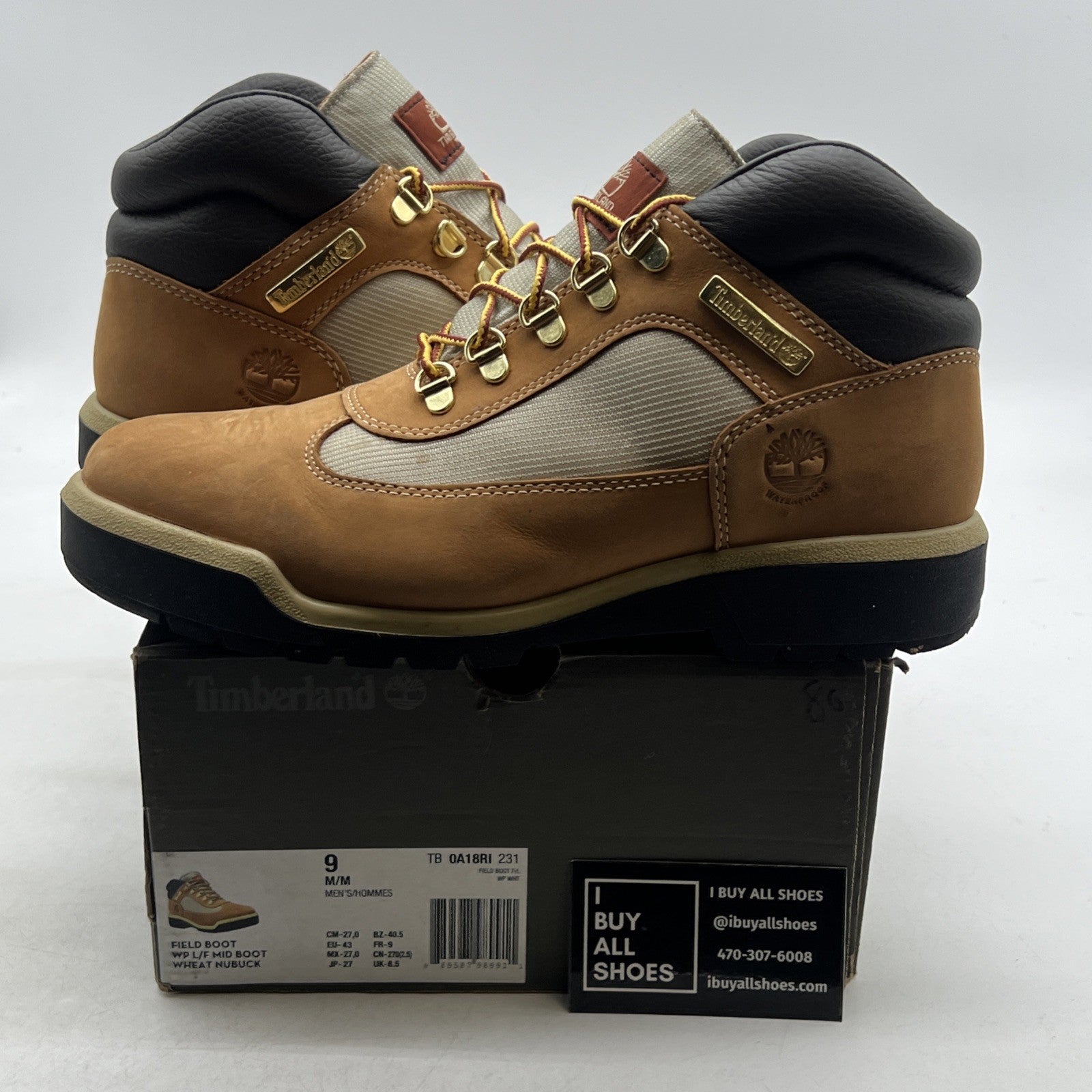 Size 9 - Timberland Men's Wheat Nubuck Leather Waterproof Boots (TB0A18RI231)