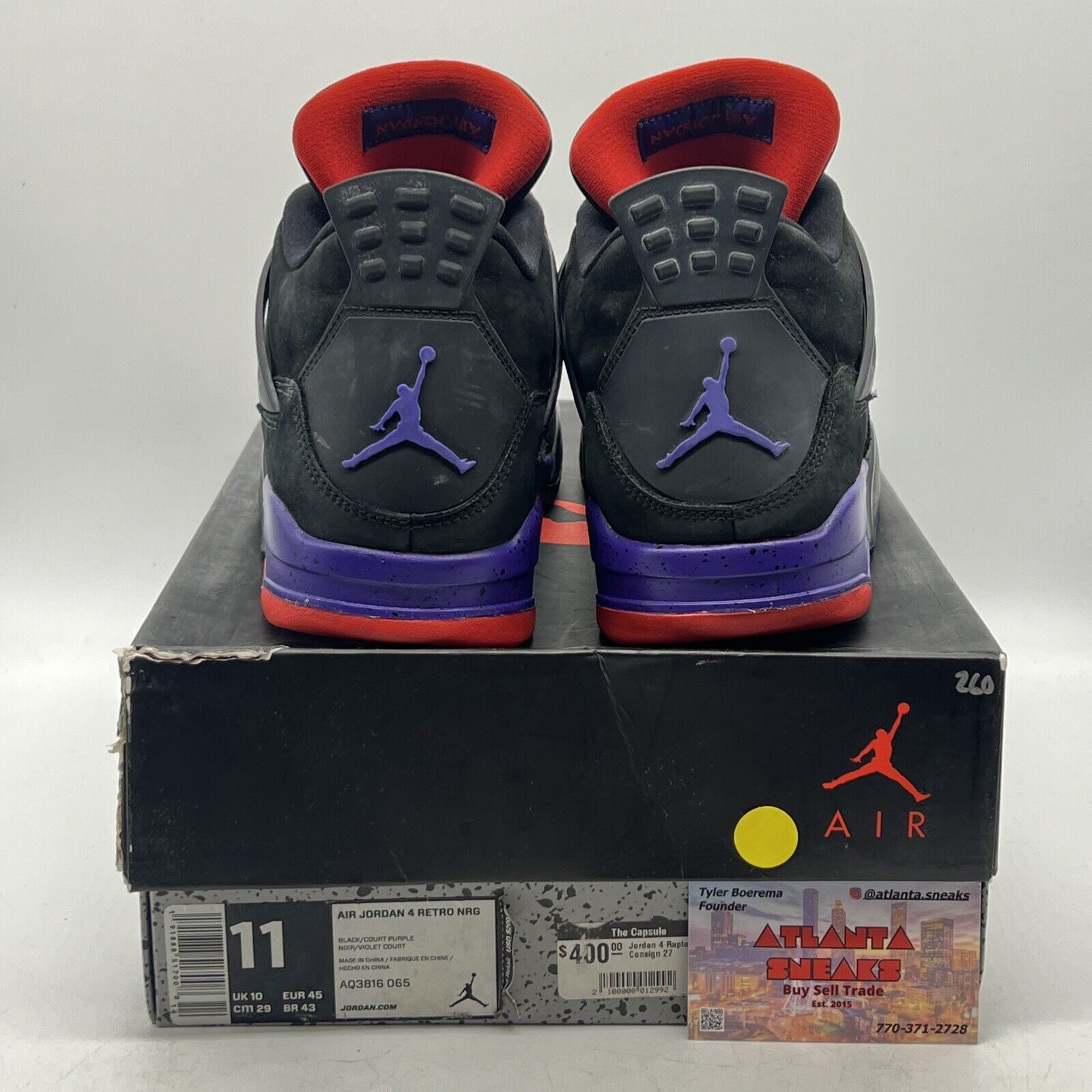 Size 11 - Jordan 4 Retro NRG Raptors 2018 Red Purple Black Suede (AQ3816-065)