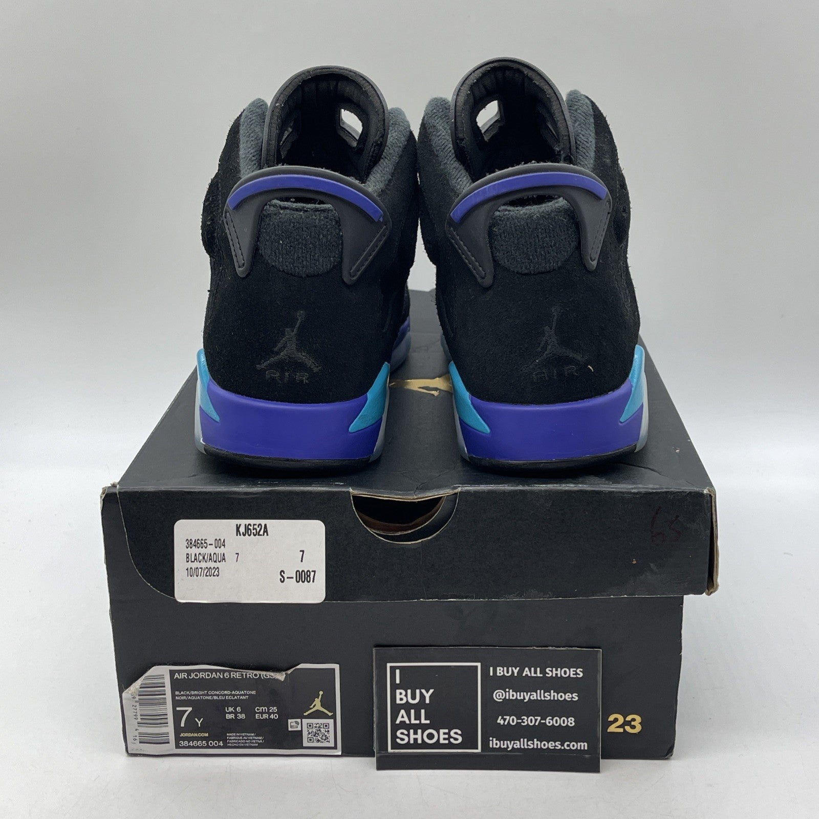 Size 7Y (GS) - Jordan 6 Retro Mid Aqua Black Blue Suede (384665-004)
