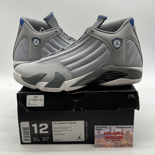 Size 12 - Air Jordan 14 Retro Wolf Grey White Blue Suede (487471-004)