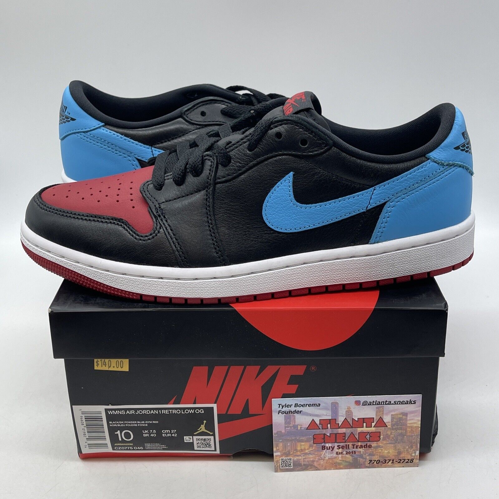 Size 10W - Air Jordan 1 Retro OG Low NC to Chi Black Red Leather (CZ0775-046)