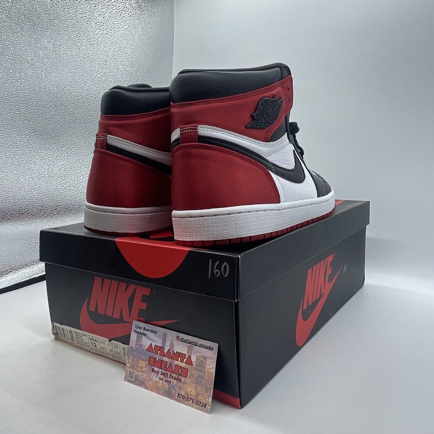 Size 12 W - Air Jordan 1 Retro High Satin Black Toe W White Red (CD0461-016)