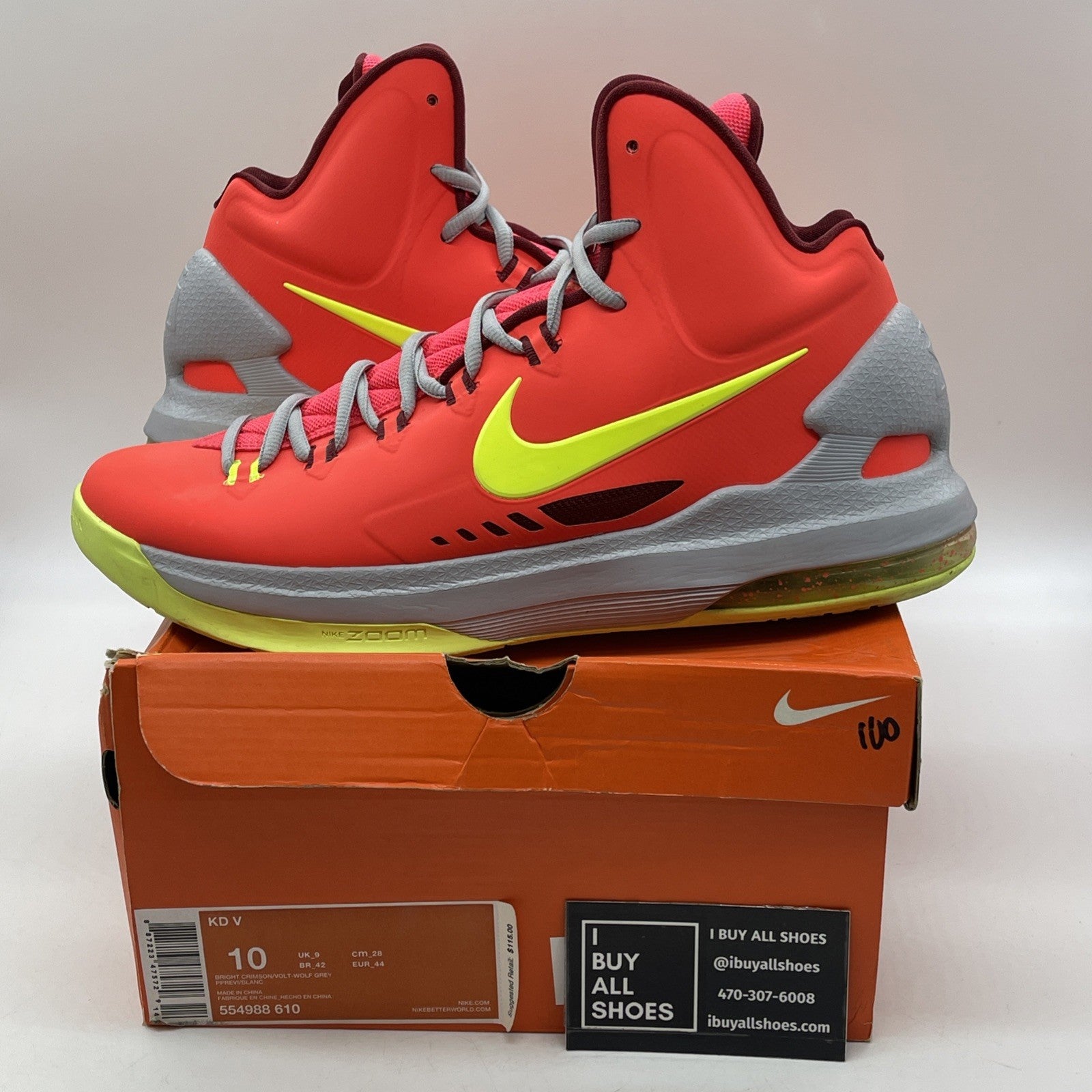 Size 10 - Nike KD 5 DMV Orange Green Leather (554988-610)