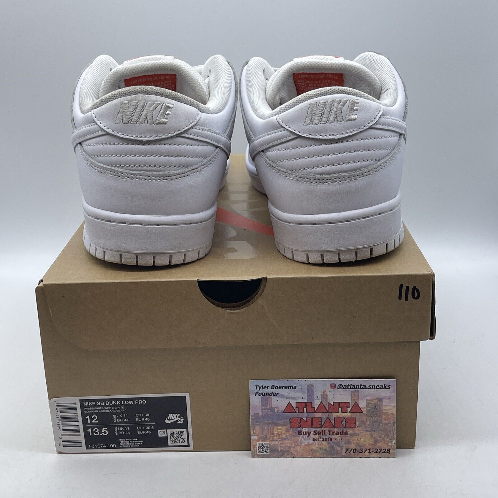 Size 12 - Nike SB Dunk Low Pro Triple White Leather Orange (FJ1674-100)