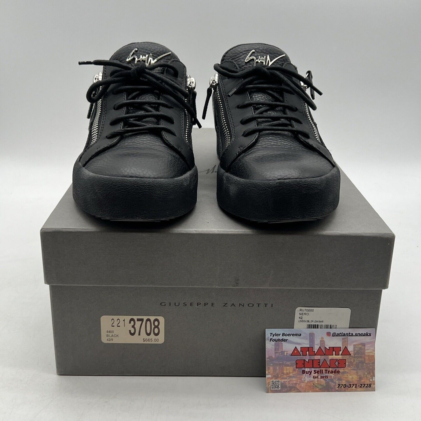 Size 9 - Giuseppe Zanotti Men's Black London Double-Zip Sneaker Shoe