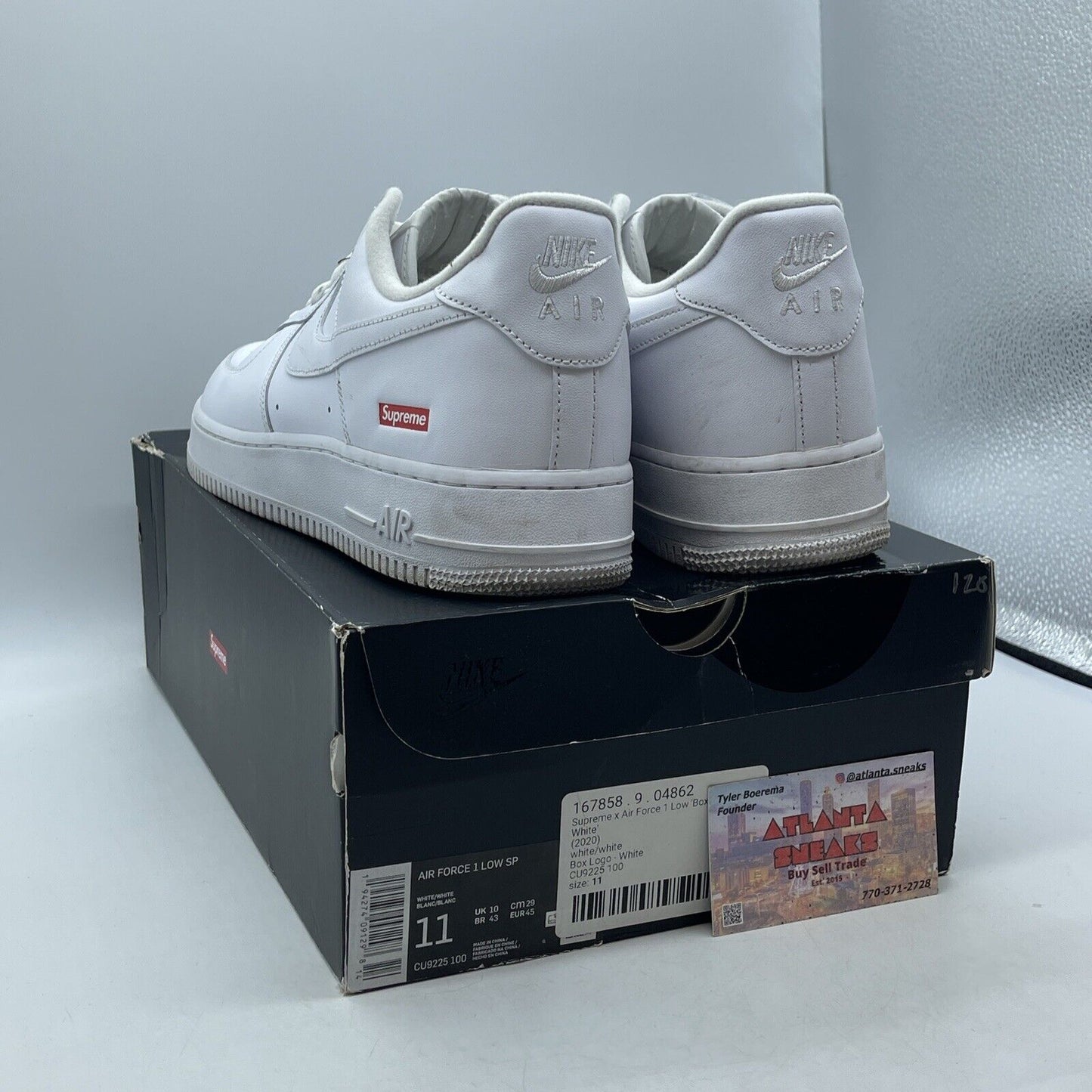 Size 11 - Nike Air Force 1 x Supreme Low Box Logo - White Leather (CU9225-100)