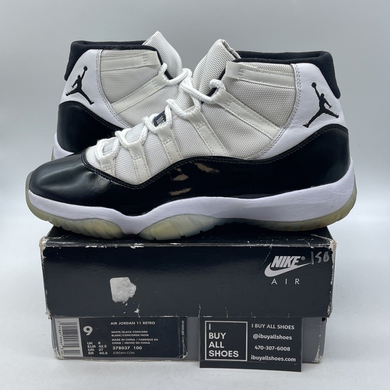 Size 9 - Jordan 11 Retro High Concord Black White Leather (378037-100)