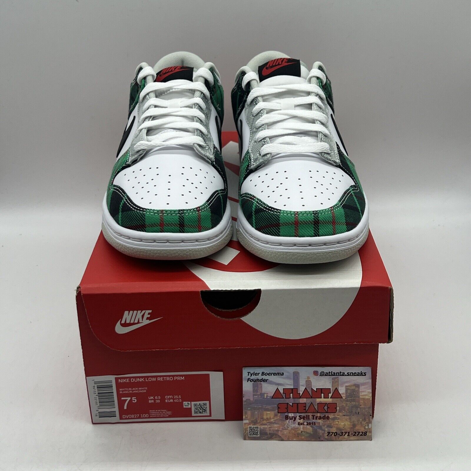 Nike Dunk Low 'Tartan Plaid' White Black Red Grey DV0827-100 Size 7.5 Brand New