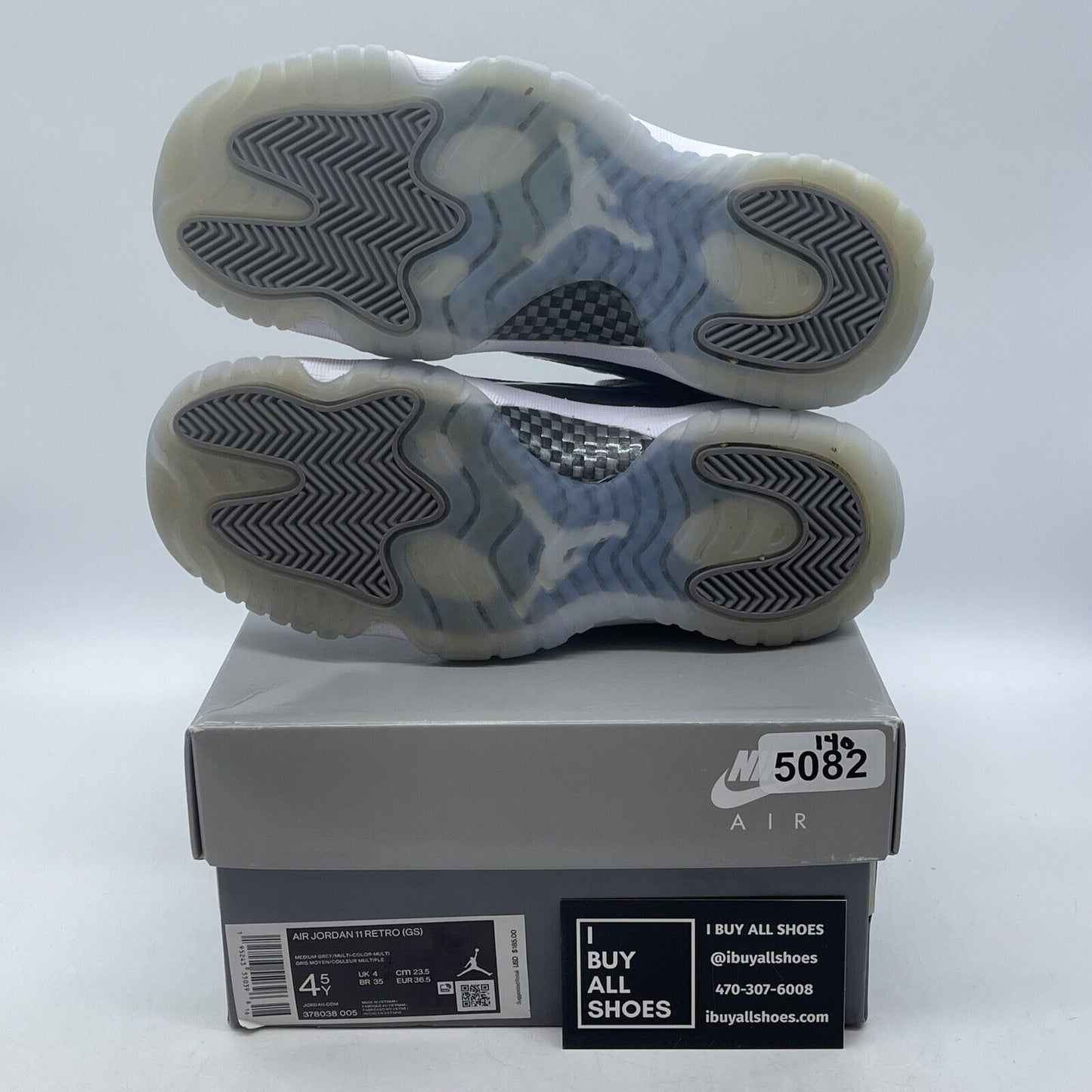 Size 4.5Y- Jordan 11 Retro High Cool Grey White Suede Leather (378038-005)
