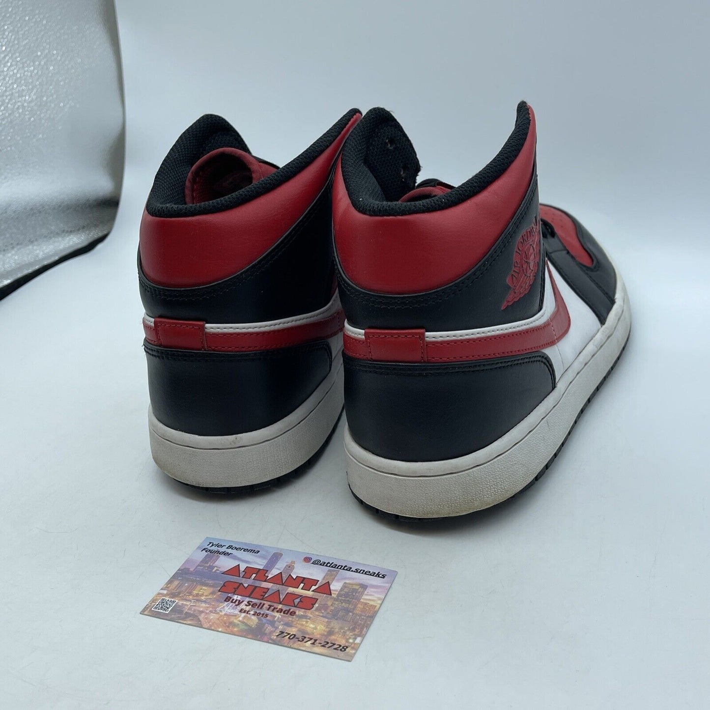 Size 12.5 - Jordan 1 Mid Bred Toe Black Red White Leather (554724-079)