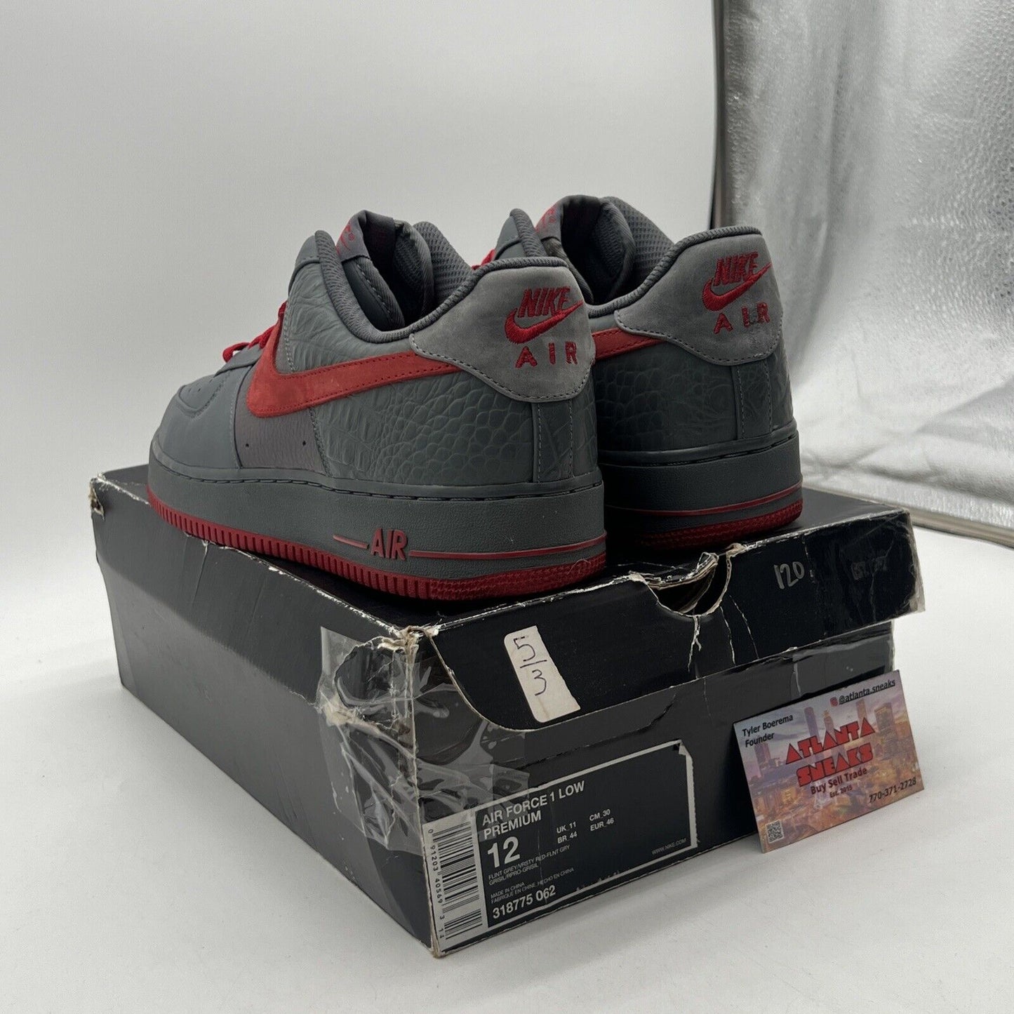 Size 12 - Nike Air Force 1 Premium Flint Varsity Red Grey (31877-062)