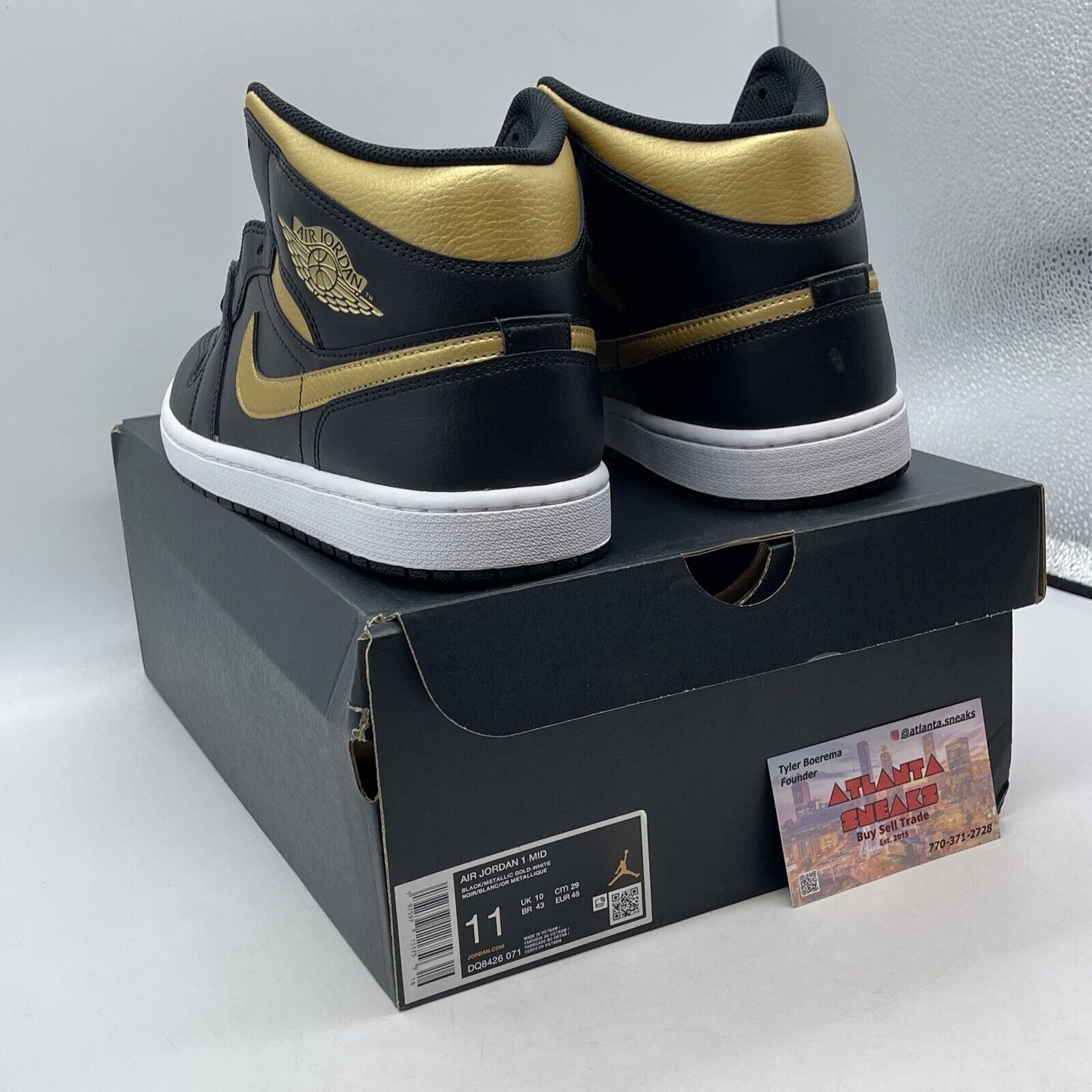 Size 11 - Air Jordan 1 Mid Black Metallic Gold Black Leather (DQ8426-071)