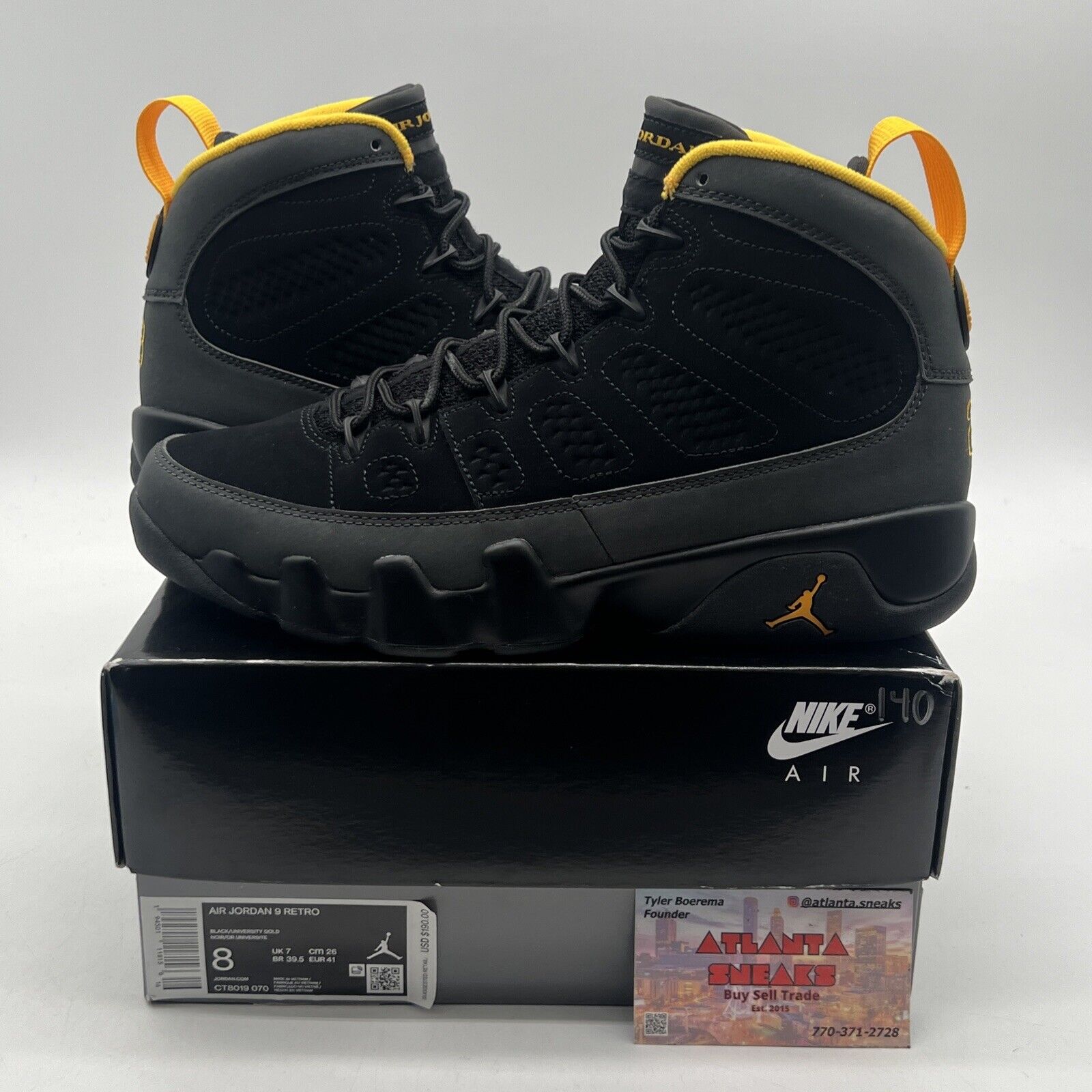 Size 8 - Jordan 9 Retro Black Grey Yellow Leather (CT8019-070)