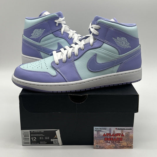 Size 12 - Jordan 1 Mid Purple Aqua Blue Leather White Midsole Fun Colors Bright