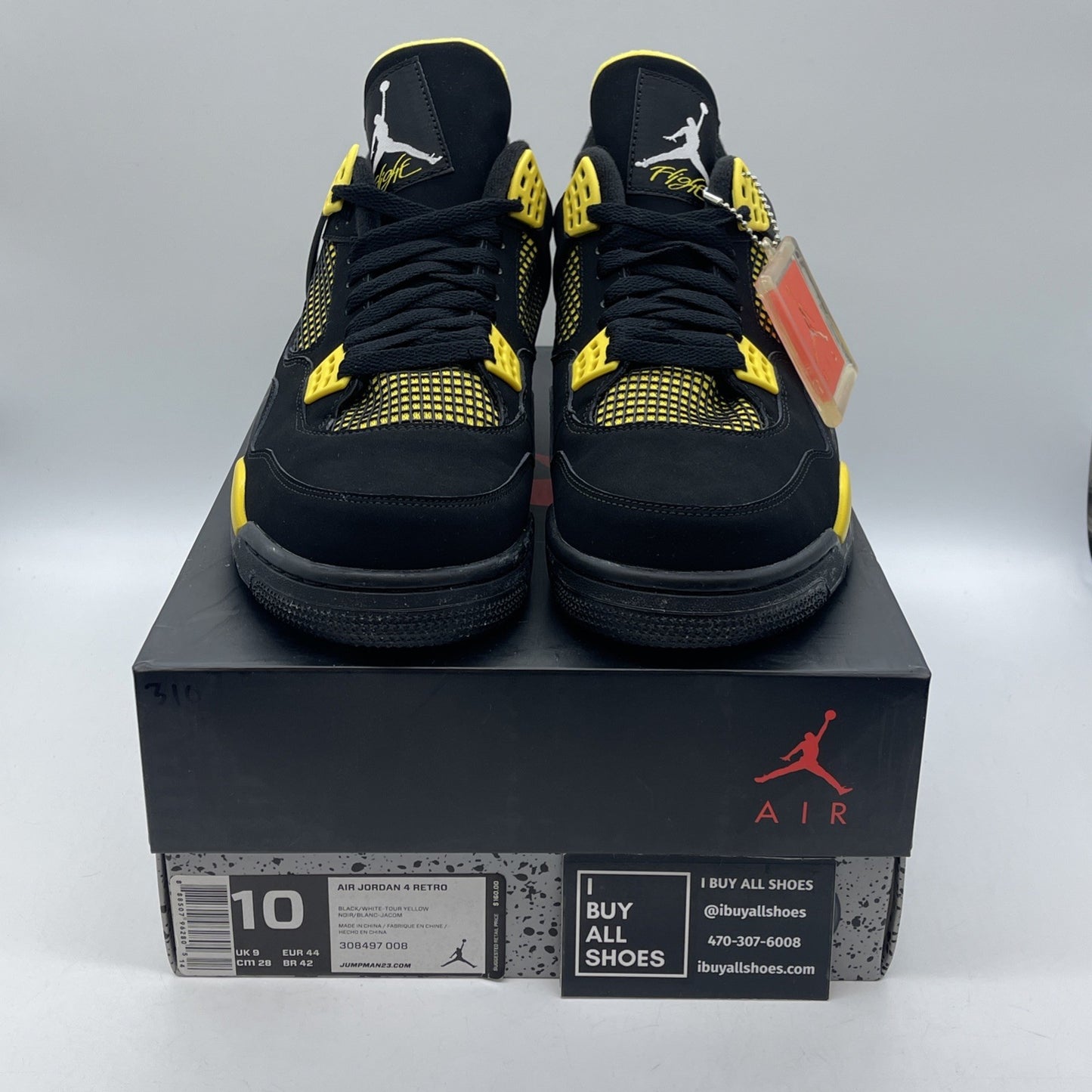 Size 10 - Jordan 4 Retro Low Thunder Black Yellow White Suede (308497-008)