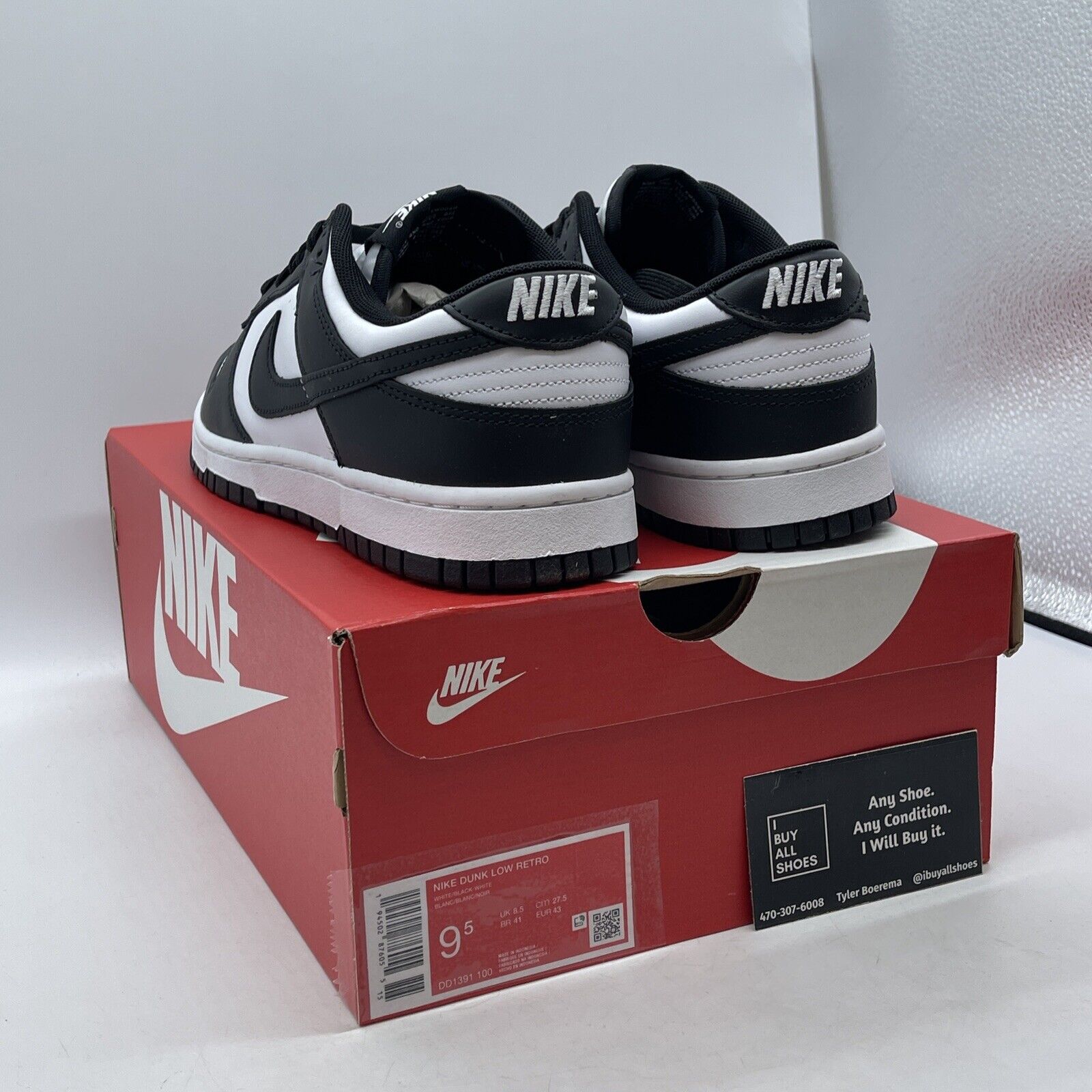 Size 9.5 - Nike Dunk Low Black White Suede Leather (DD1391-100)