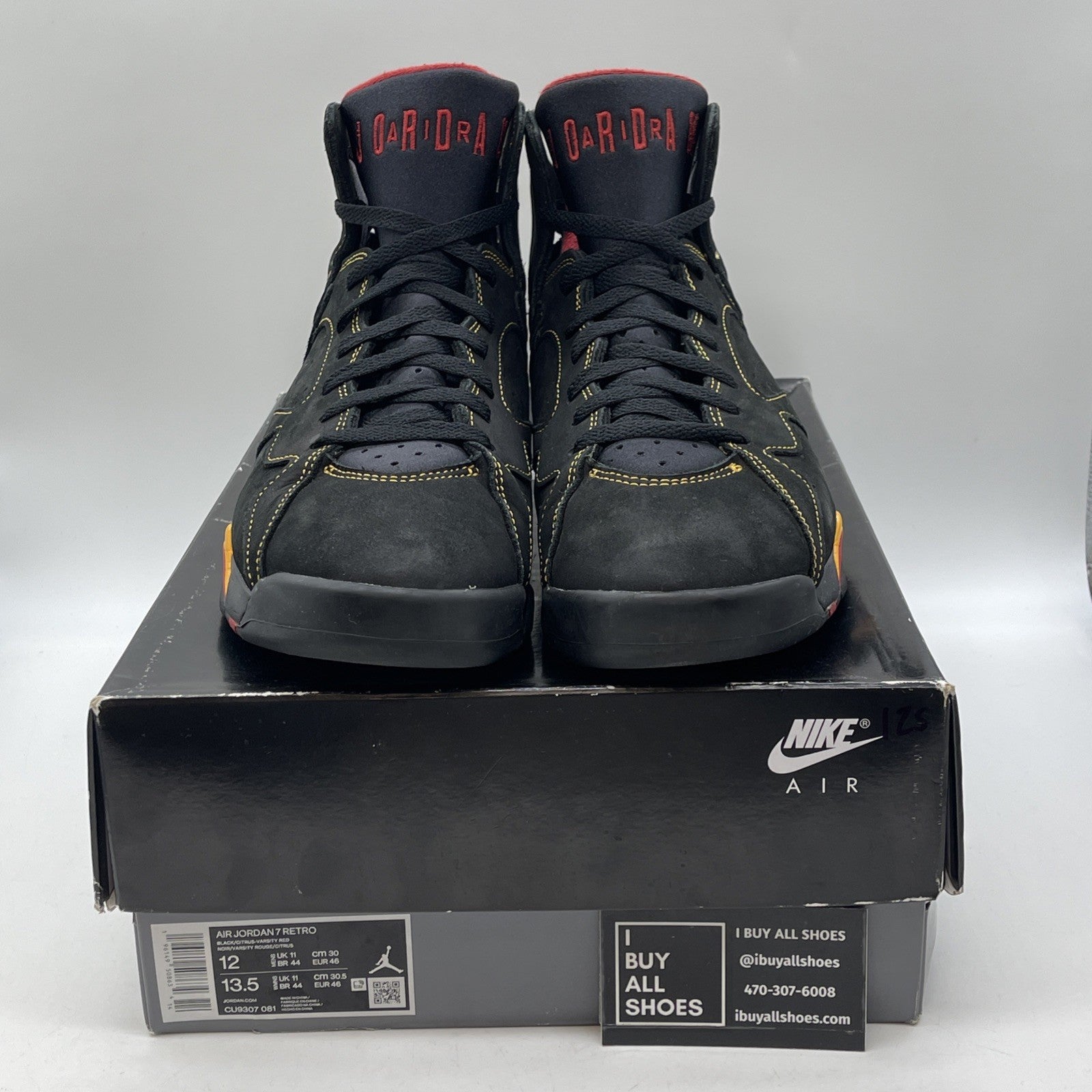 Size 12 - Jordan 7 Retro Citrus Black Orange Red Suede (CU9307-081)