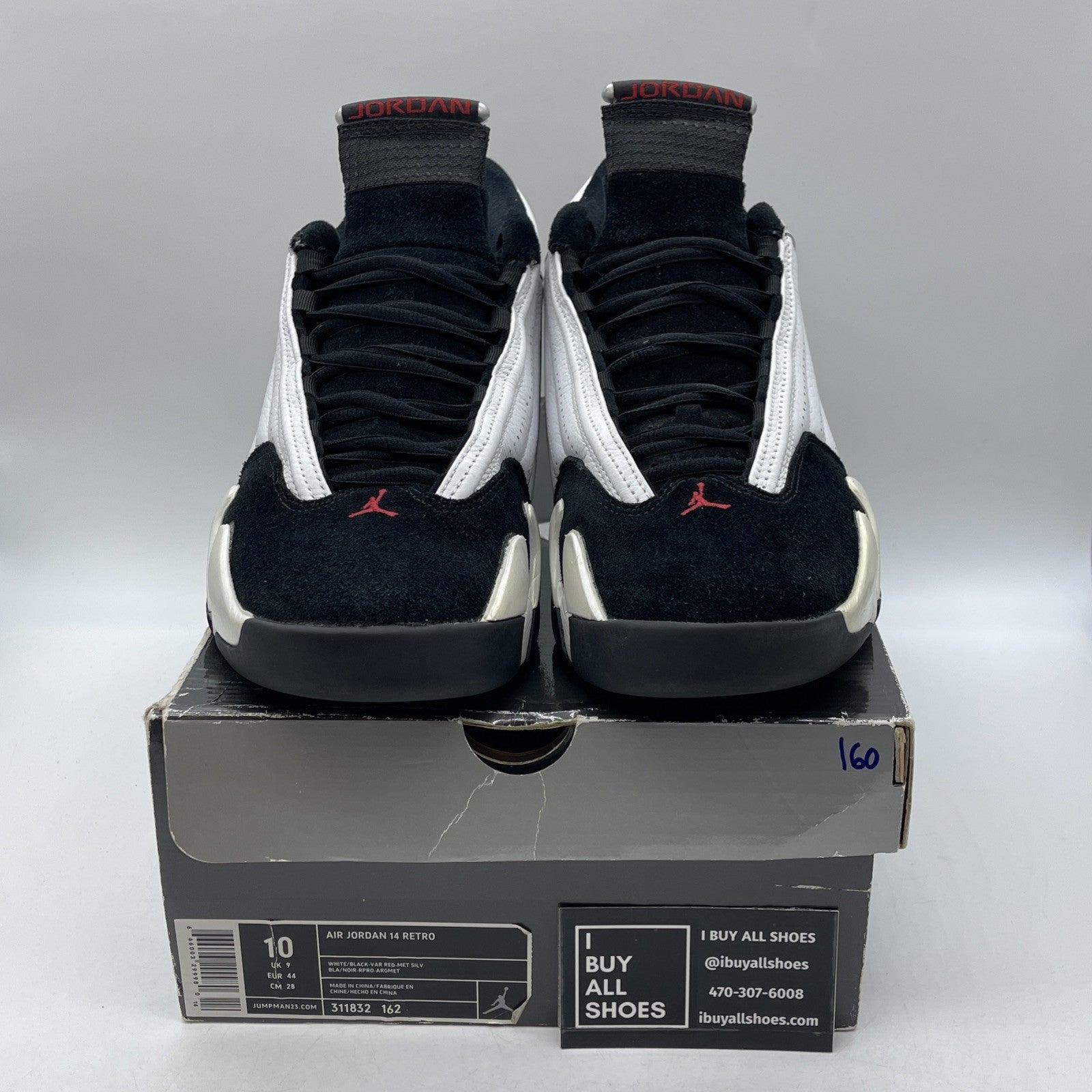 Size 10 - Air Jordan 14 Retro 2006 Black Toe  White Suede Leather (311832-162)