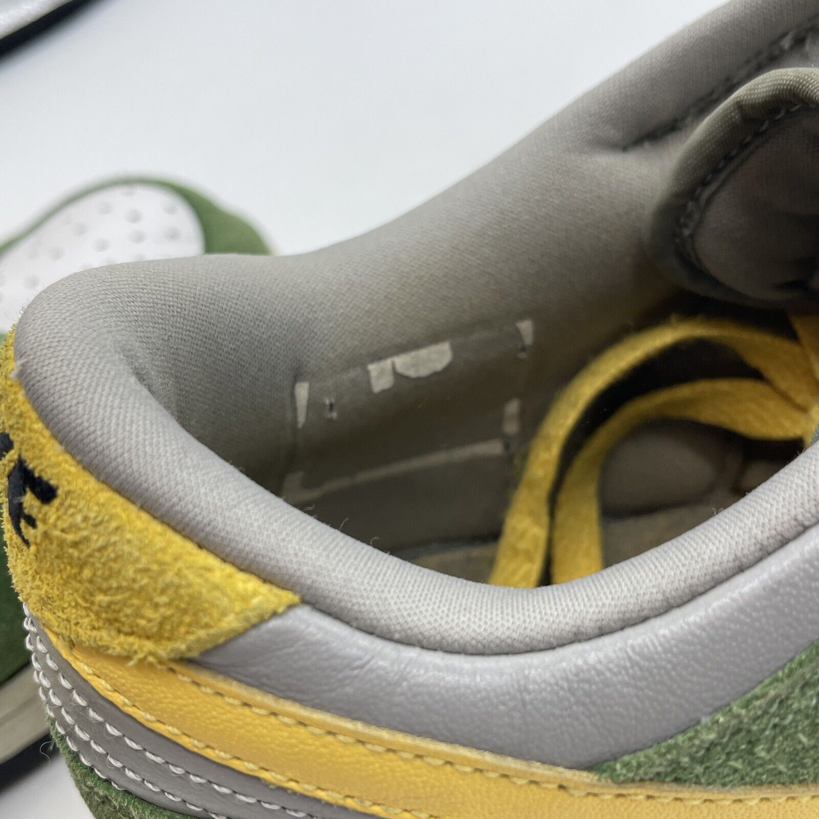 Size 10 Nike Dunk Low 6.0 White Dijon Tree Line  Green Yellow Suede (313439-131)