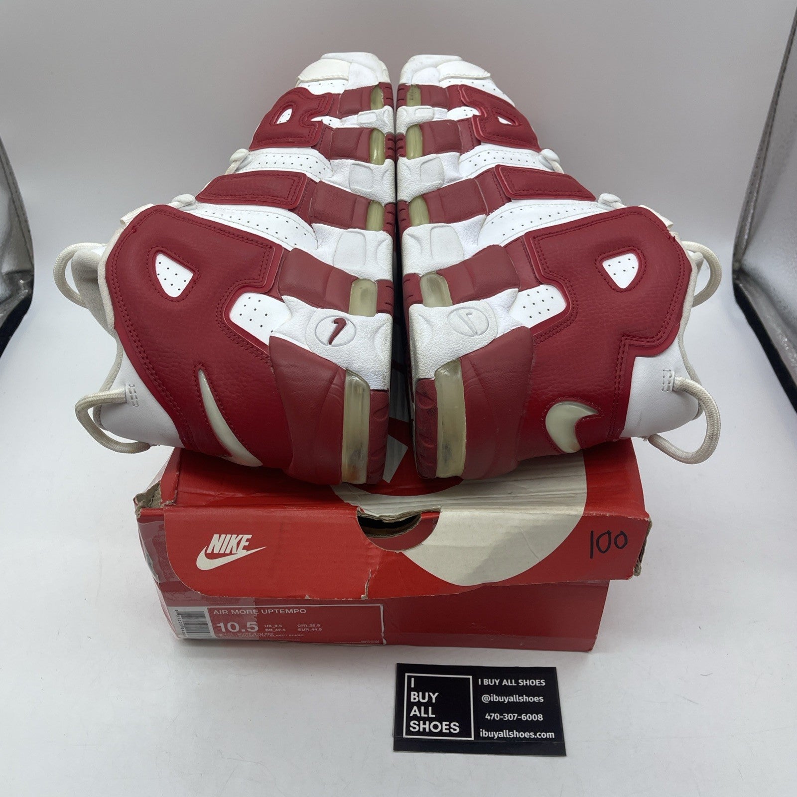 Size 10.5 - Nike Air More Uptempo White Red Leather (414962-100)