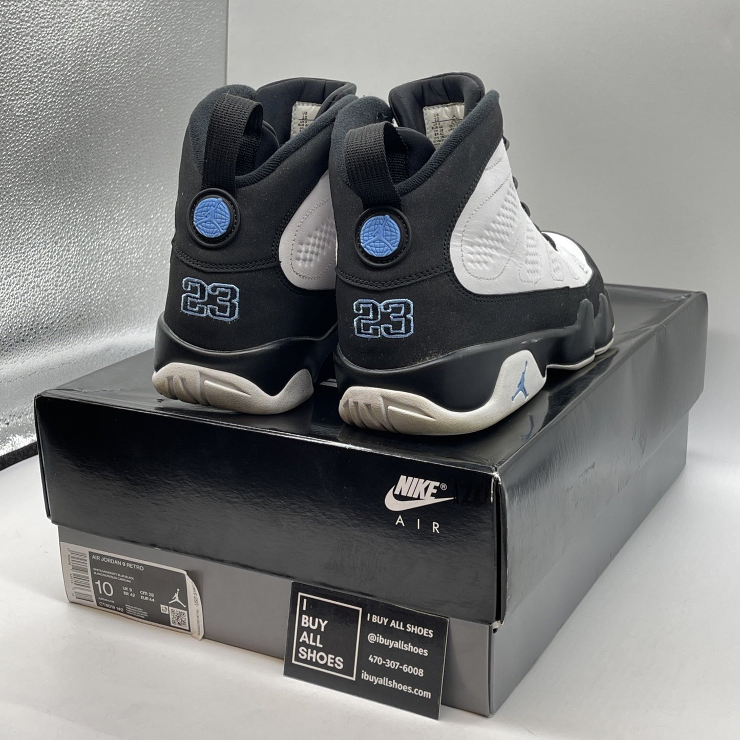 Size 10 - Jordan 9 Retro University Blue 2020 White Leather (CT8019-140)