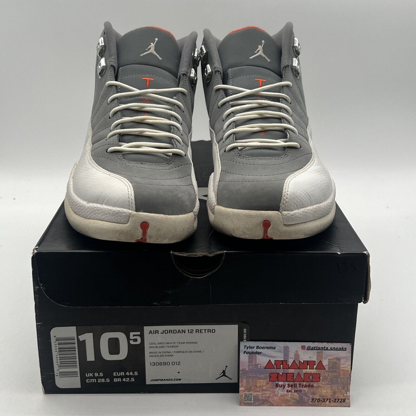 Size 10.5 - Air Jordan 12 Retro Cool Grey White Orange Suede (130690-012)