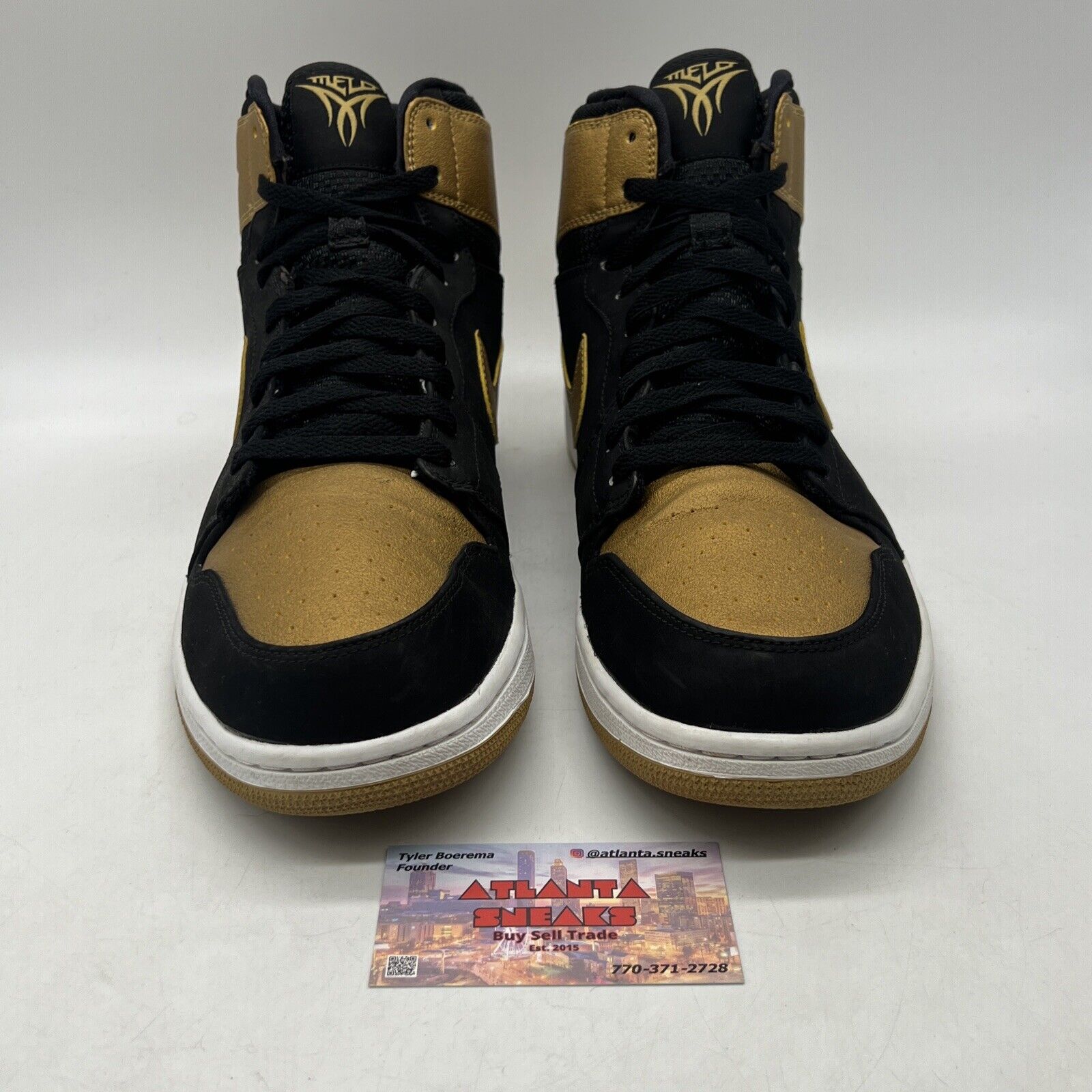 Size 14 - Air Jordan 1 Retro High Melo Black Gold White Suede (332550-026)