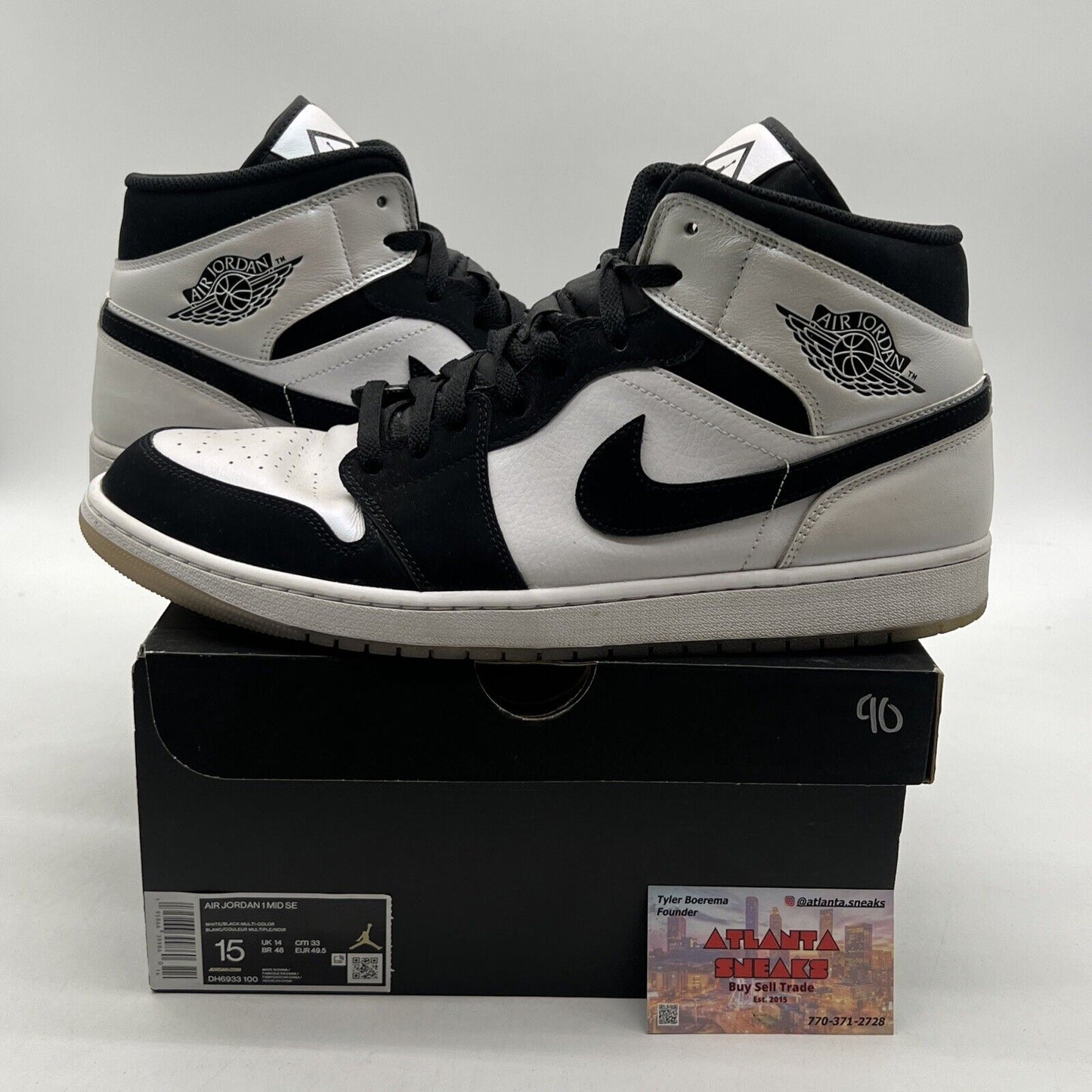 Size 15 - Jordan 1 Mid SE Diamond Black White Leather (DH6933-100)