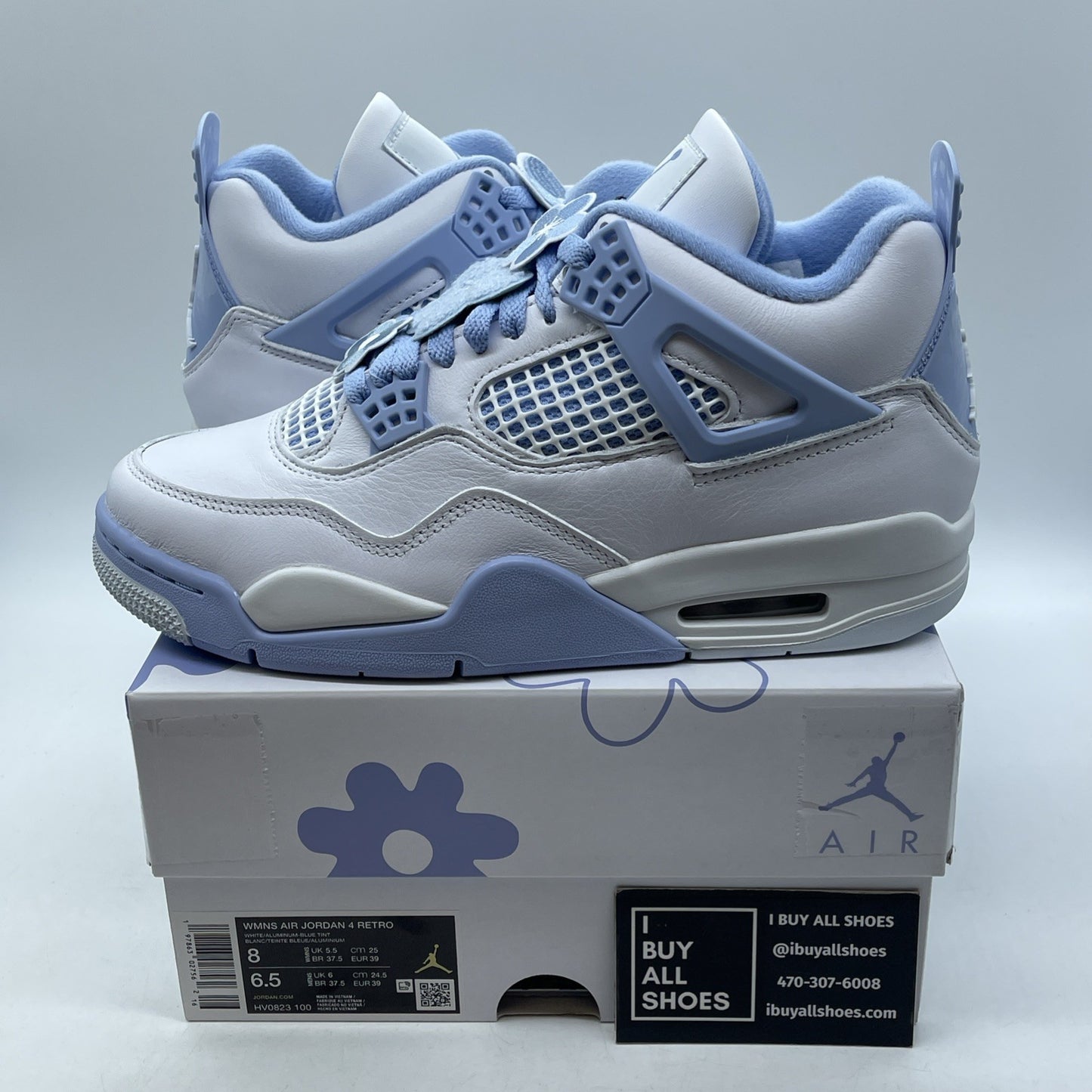 Size 8W - Air Jordan 4 Retro Forget Me Not Blue White Leather (HV0823-100)