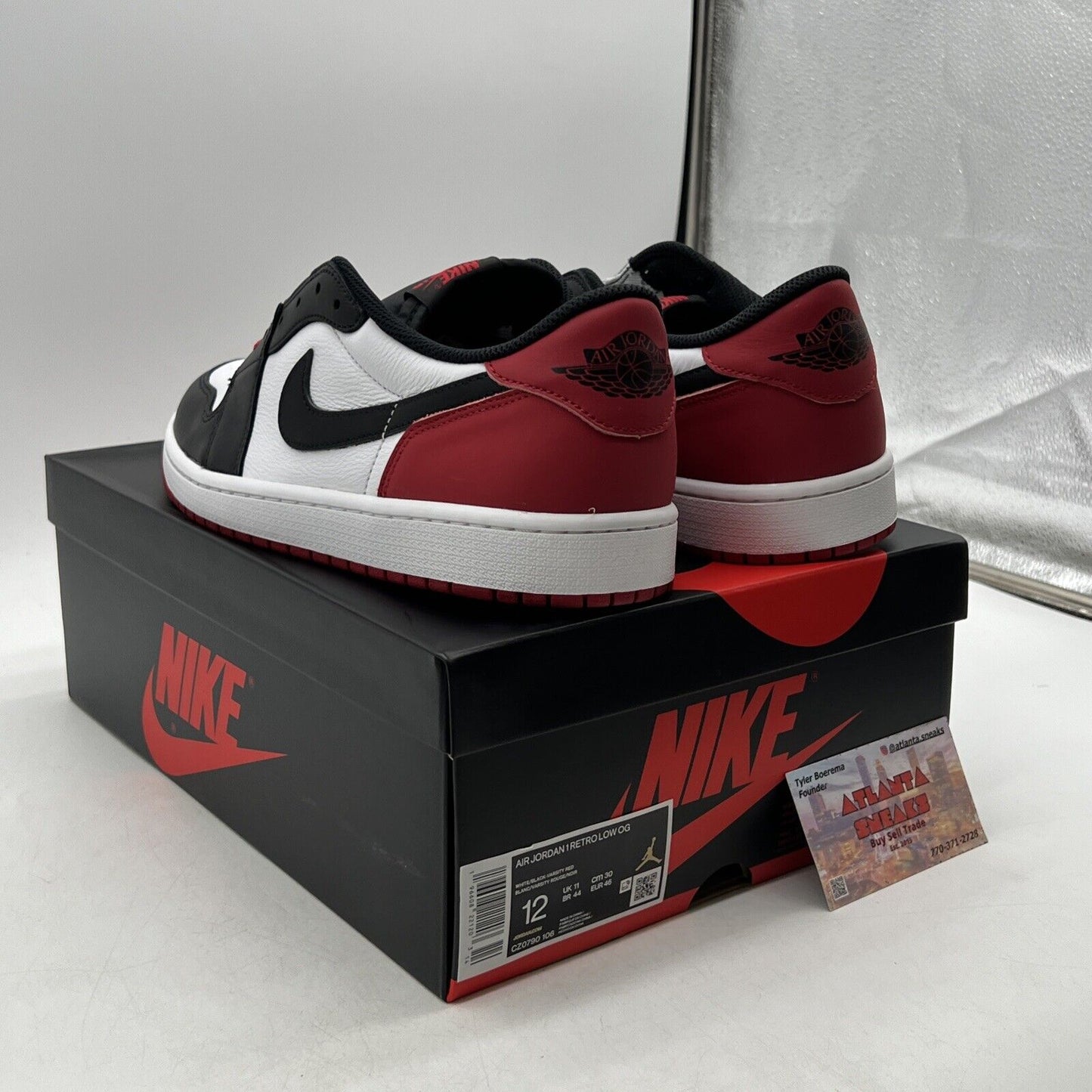 Size 12 - Air Jordan 1 Retro OG Low Black Toe Leather Red White  (CZ0790-106)