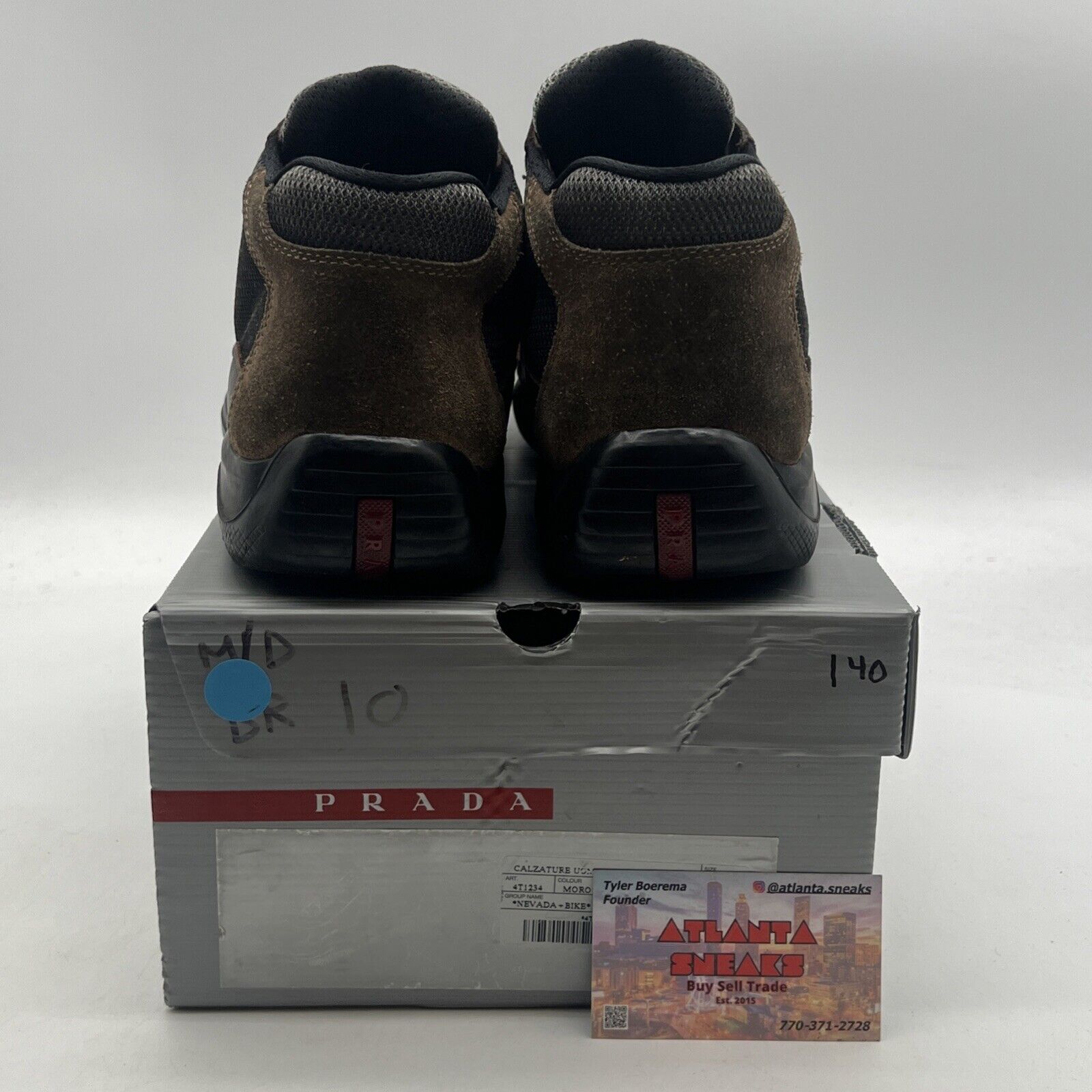 Size 10 PRADA Americas Cup Sneakers Shoes Brown Leather Mesh Shoes (4T1234)