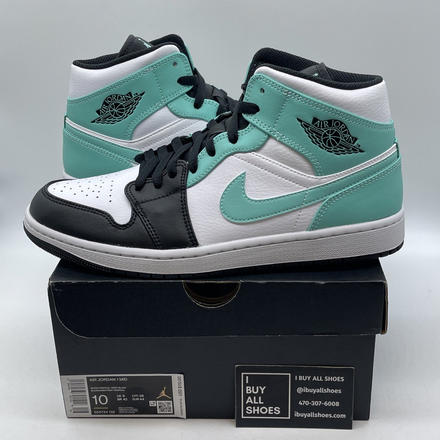 Size 10 - Air Jordan 1 Mid Tropical Twist White Blue Leather (554724-132)
