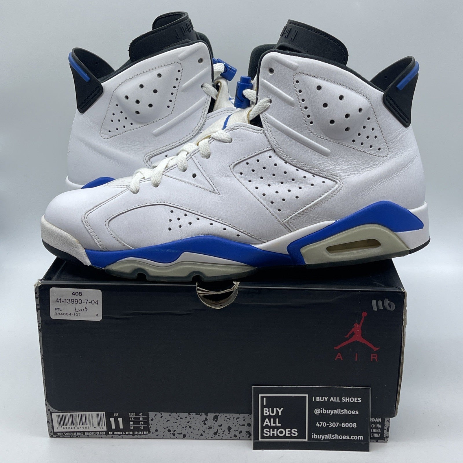 Size 11 - Air Jordan 6 Retro 2014 Sport Blue White Leather (384664-107)