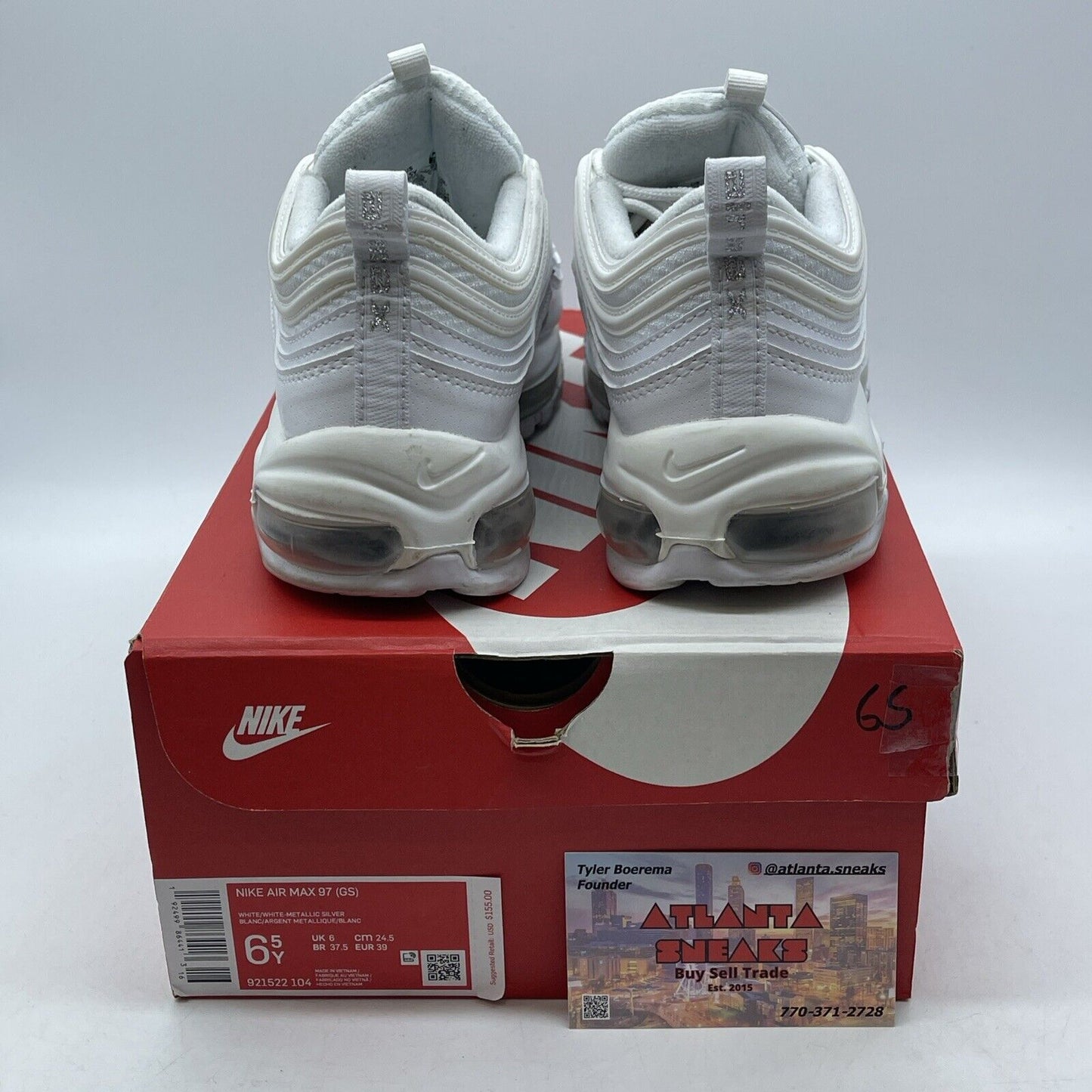 Size 6.5Y - Nike Air Max 97 (GS) Low White Metallic Silver Leather (921522-104)