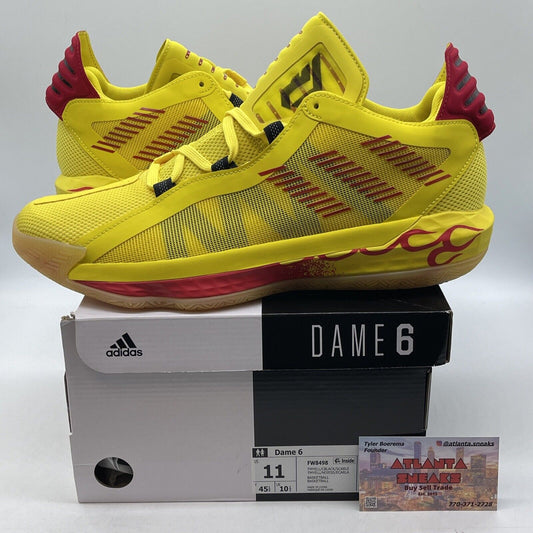 Size 11 - adidas Dame 6 Hot Rod Yellow Black Red (FW8498)
