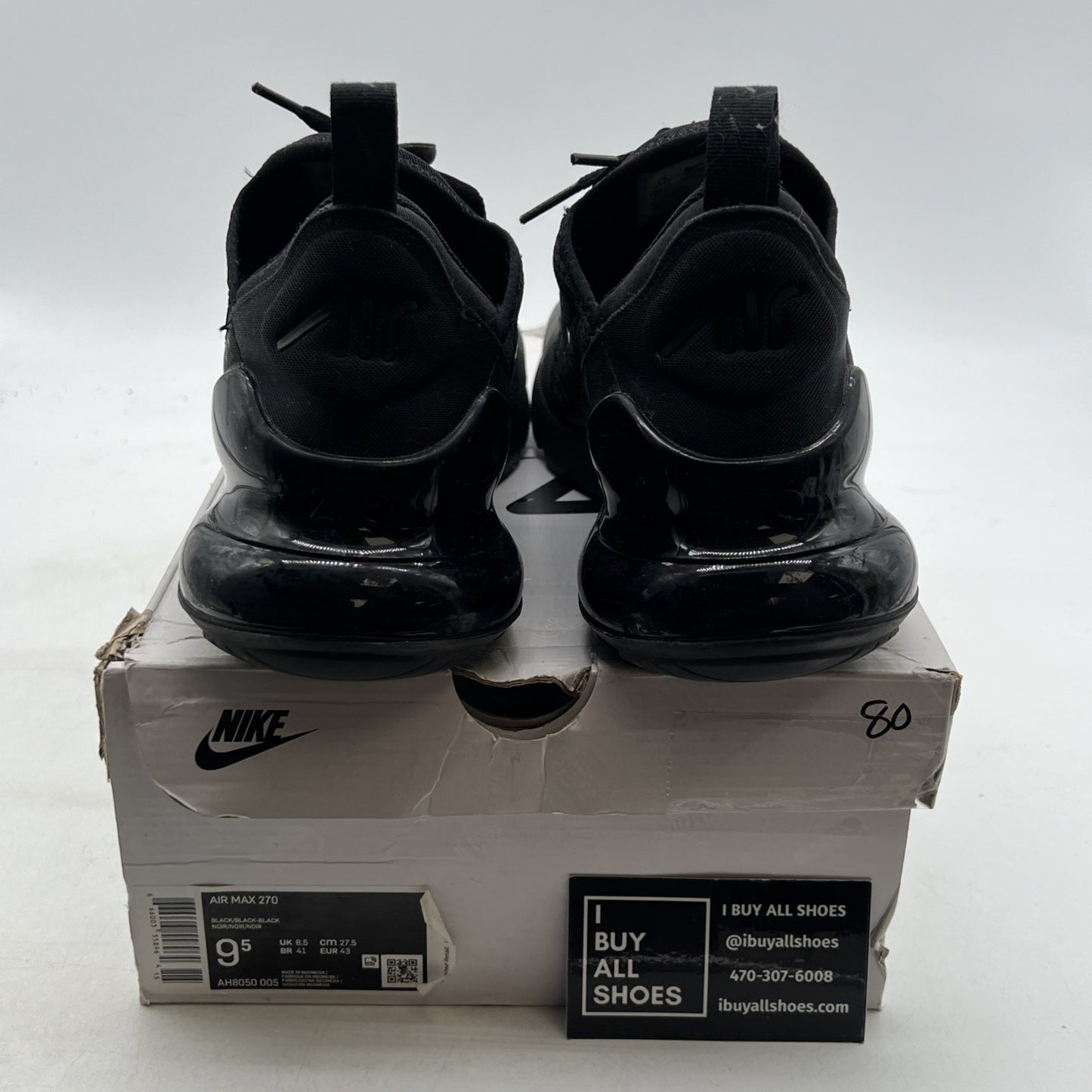 Size 9.5 - Nike Air Max 270 Low Triple Black (AH8050-005)