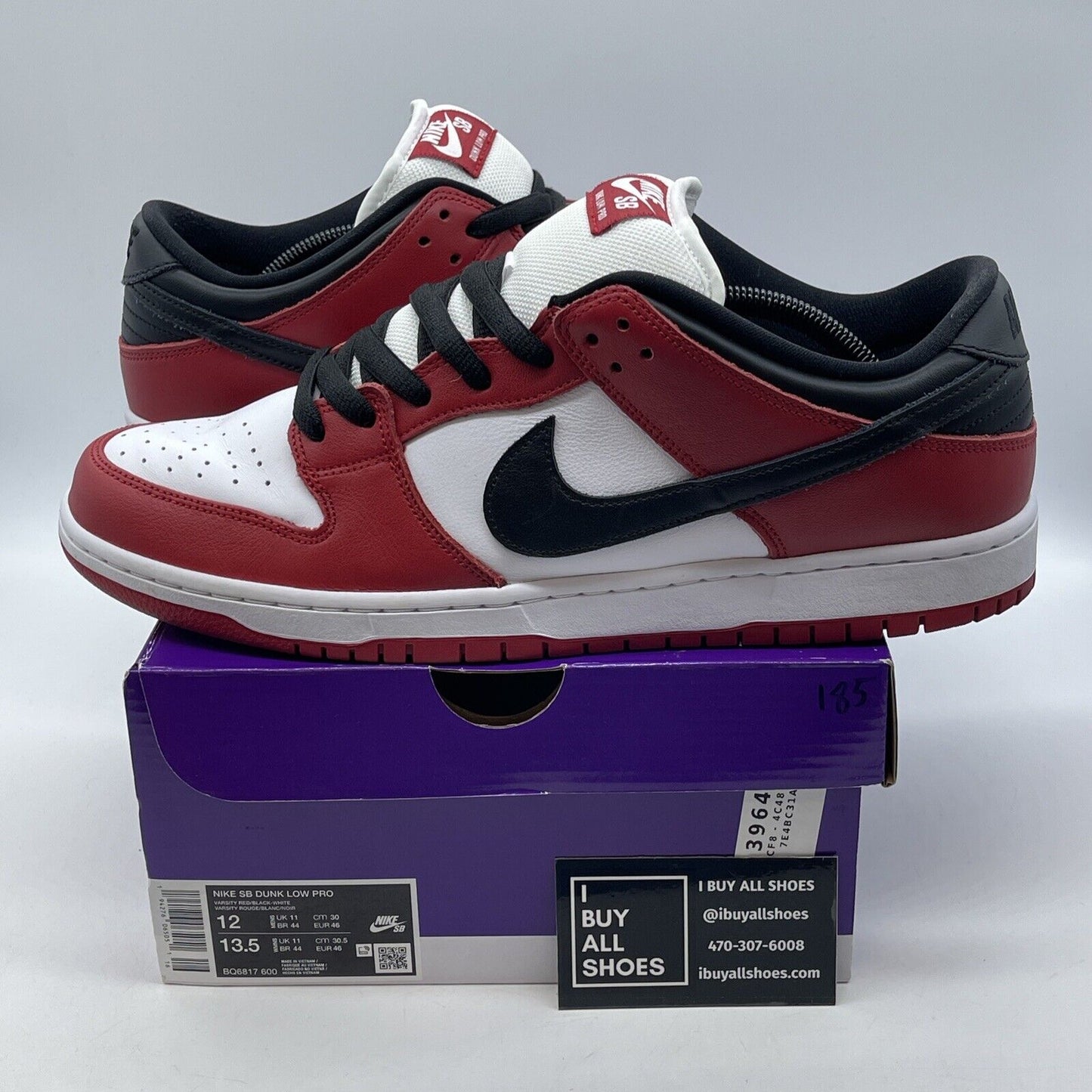 Size 12 - Nike SB Dunk Low J-Pack Chicago White Red Black Leather (BQ6817-600)