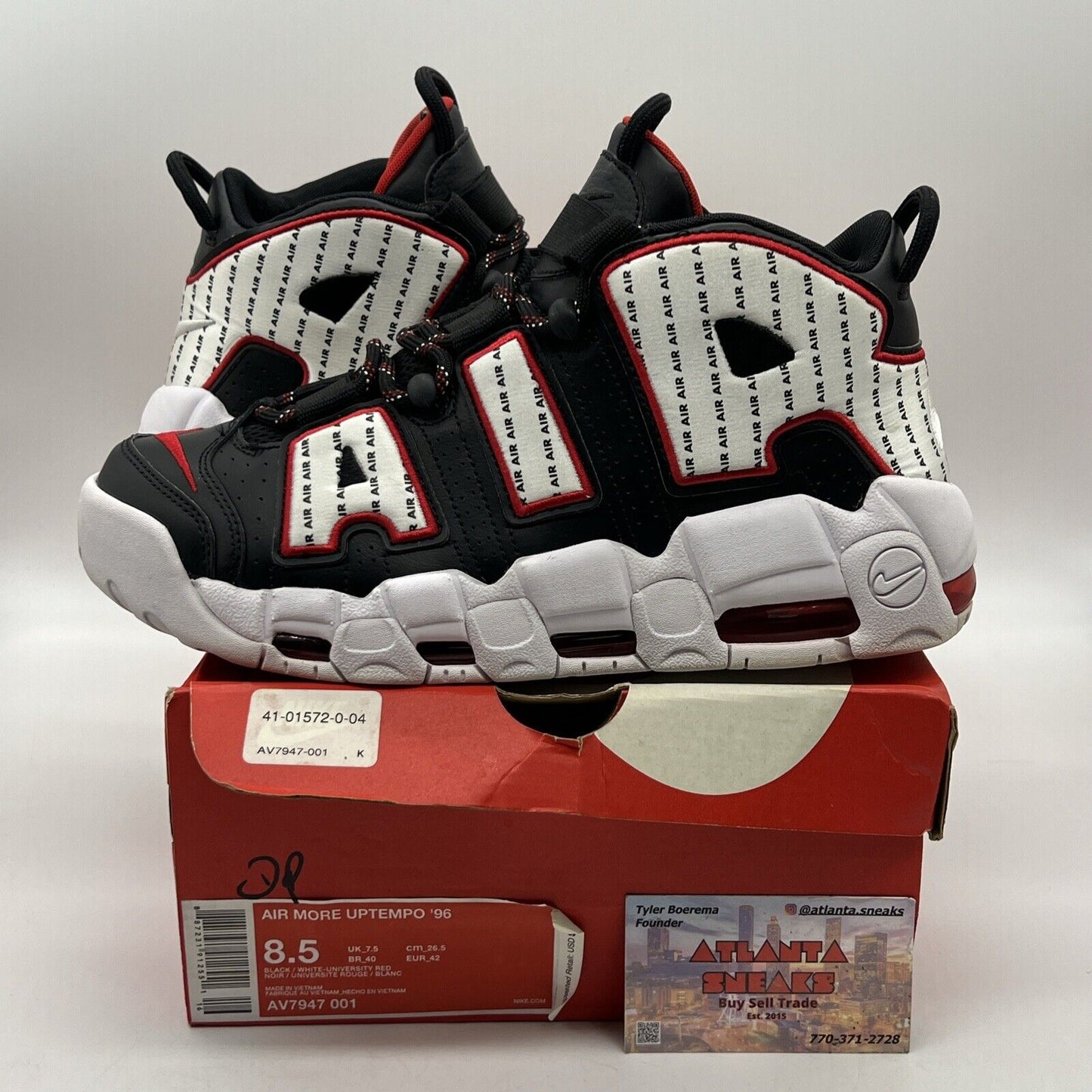 Size 8.5 - Nike Air More Uptempo Pinstripe Black White Red (AV7947-001) VNDS