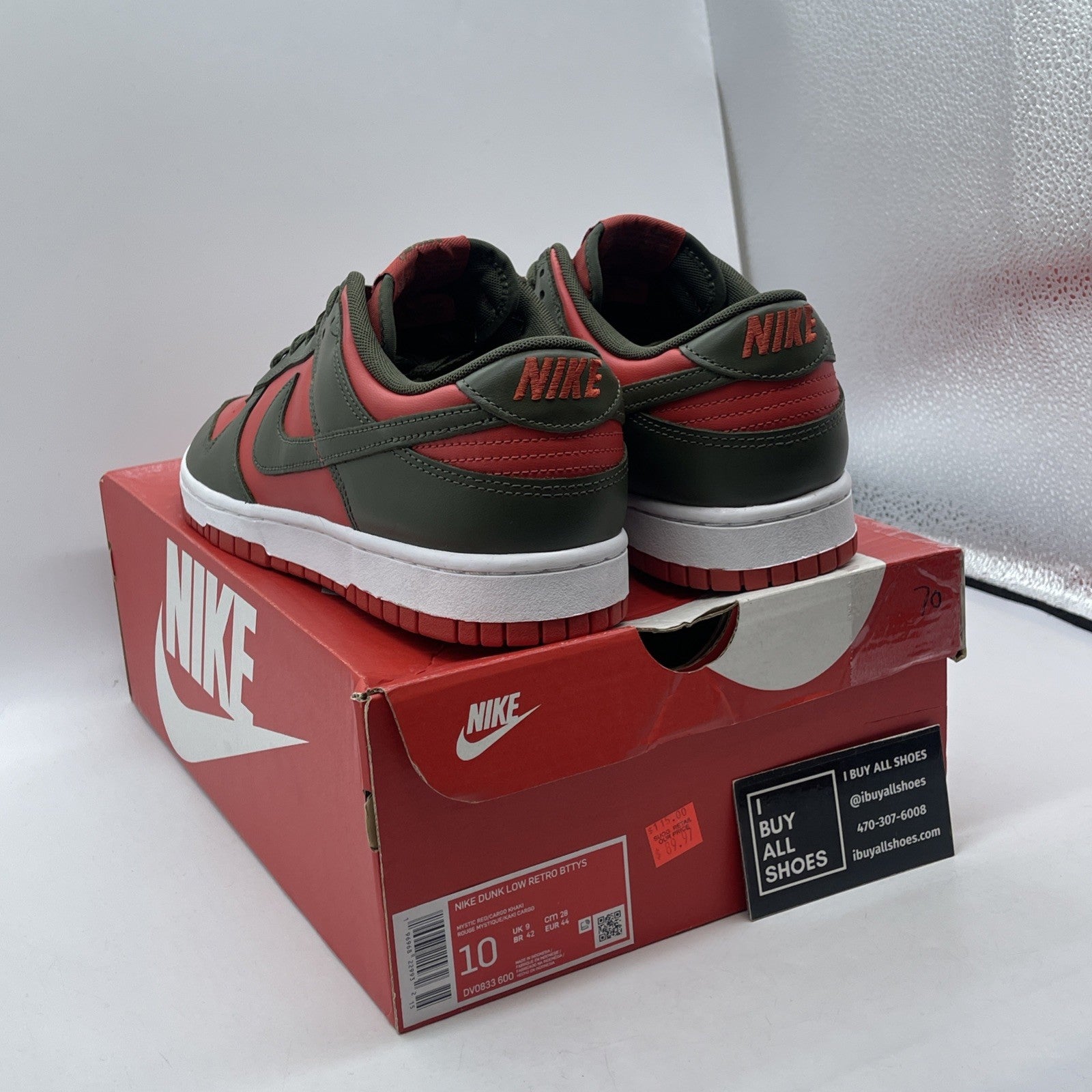 Size 10 - Nike Dunk Low Cargo Khaki Mystic Red Green Leather (DV0833-600)