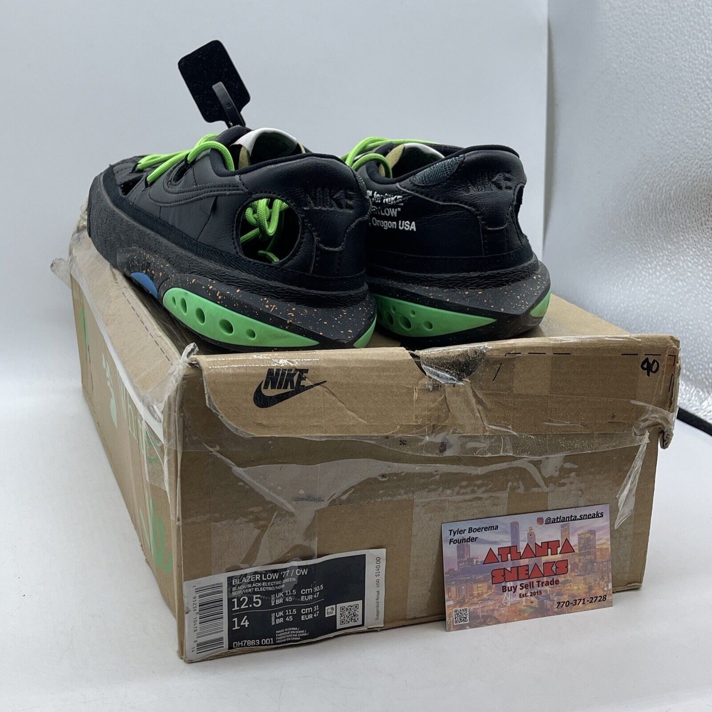 Size 12.5 - Nike Off-White x Blazer Low Black Green White Suede (DH7863-001)
