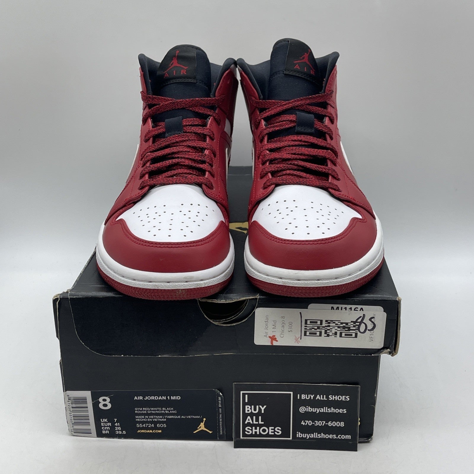 Size 8 - Air Jordan 1 Mid Gym Red (554724-605)