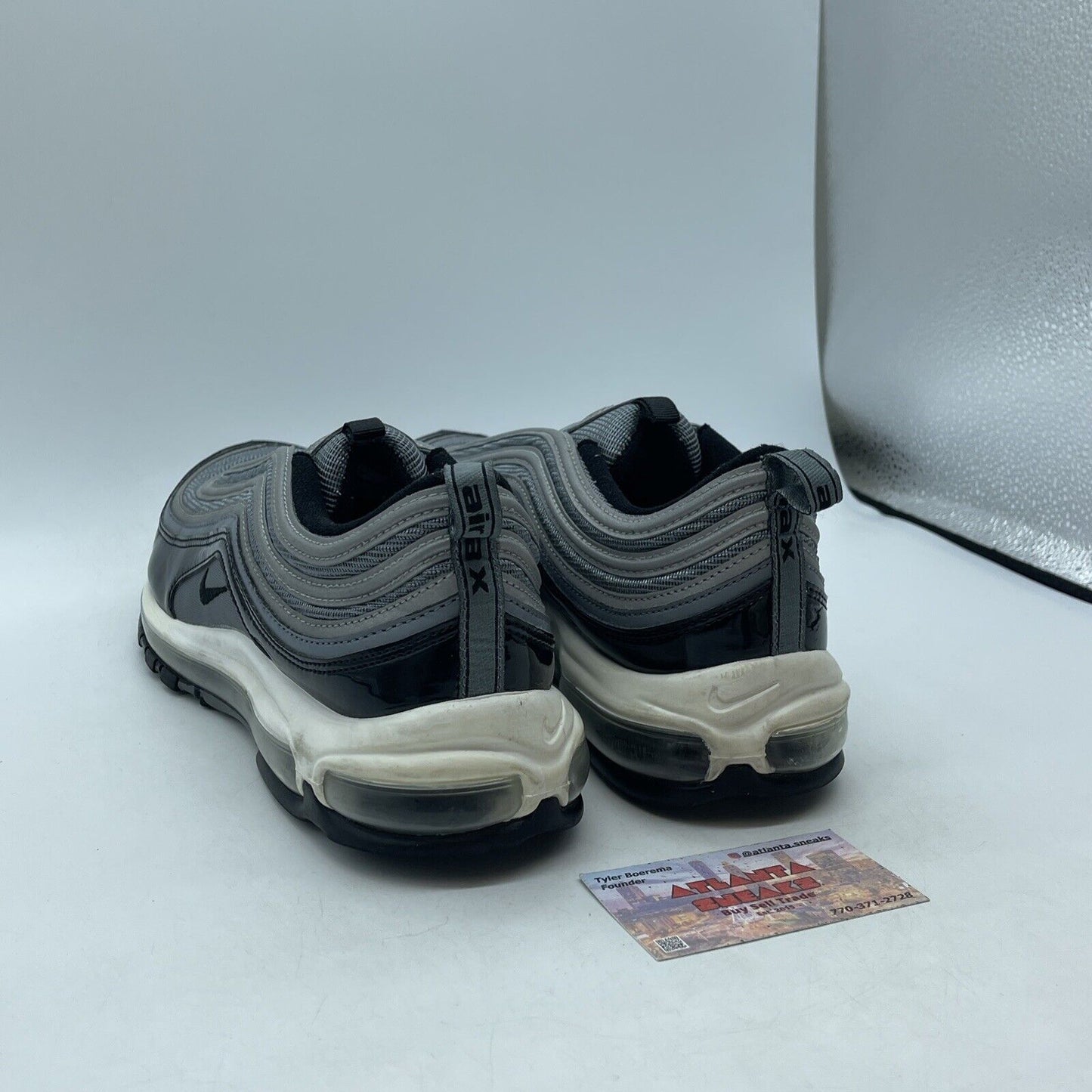 Size 12 - Nike Air Max 97 Patent Leather Grey Black White Leather (921826-010)