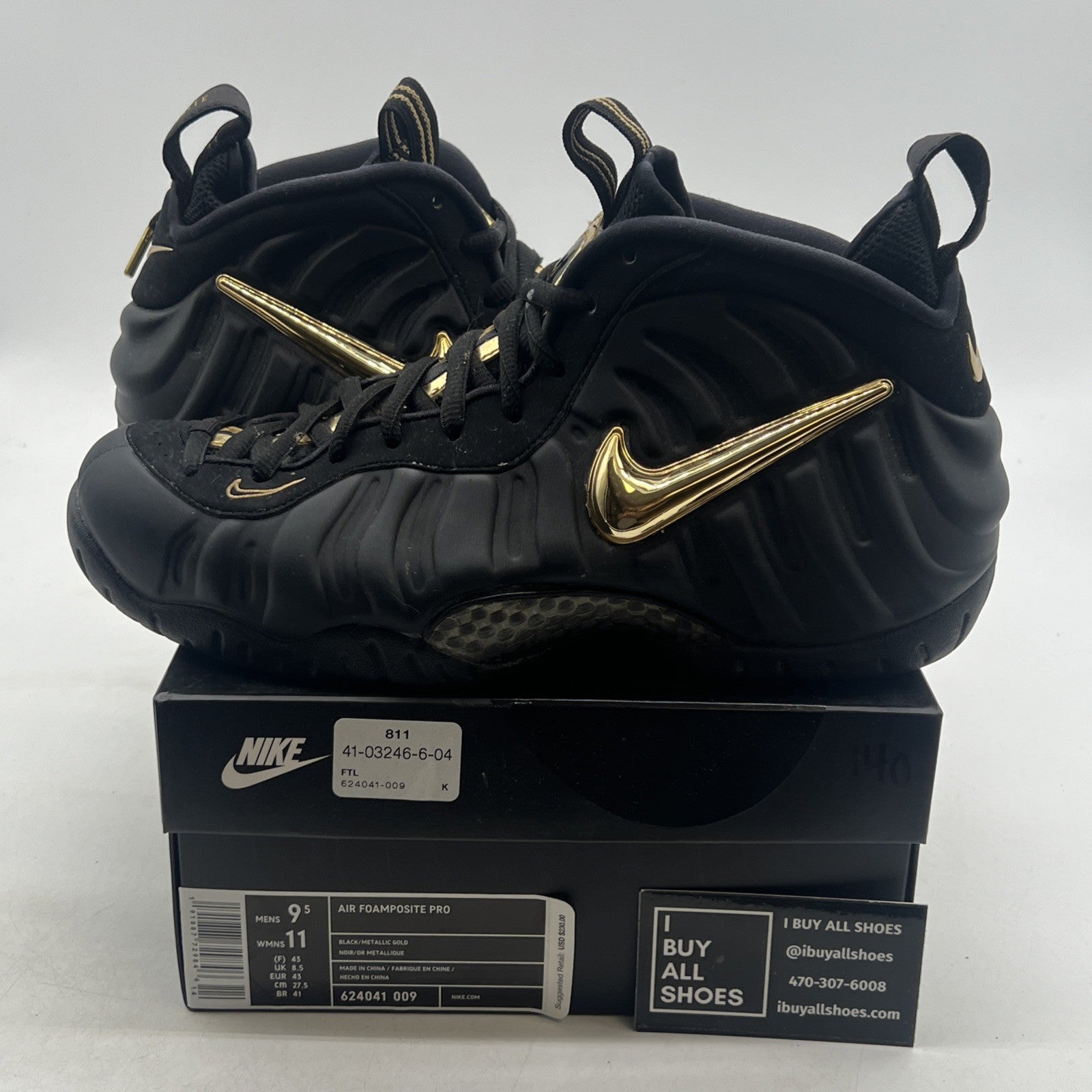 Size 9.5 - Nike Air Foamposite Pro Black Metallic Gold (624041-009)