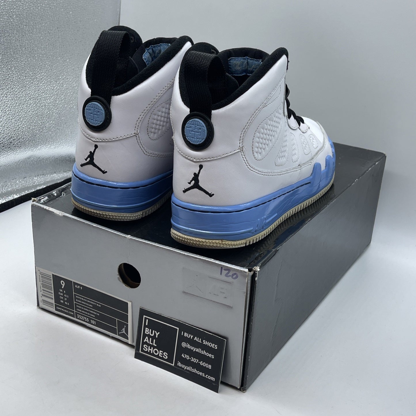 Size 9 - Air Jordan Fusion 9 White Black Blue Leather (352753-101)