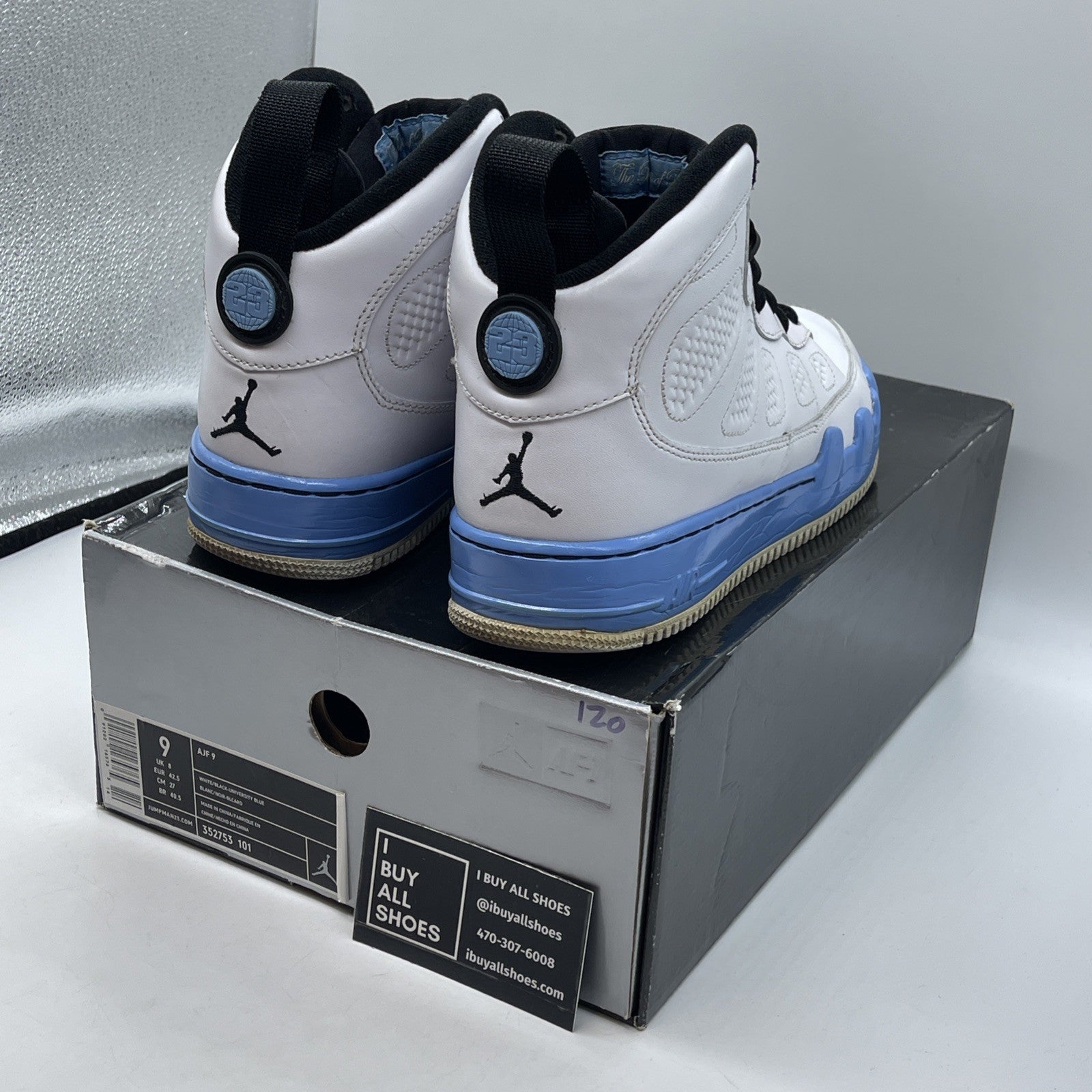 Size 9 - Air Jordan Fusion 9 White Black Blue Leather (352753-101)
