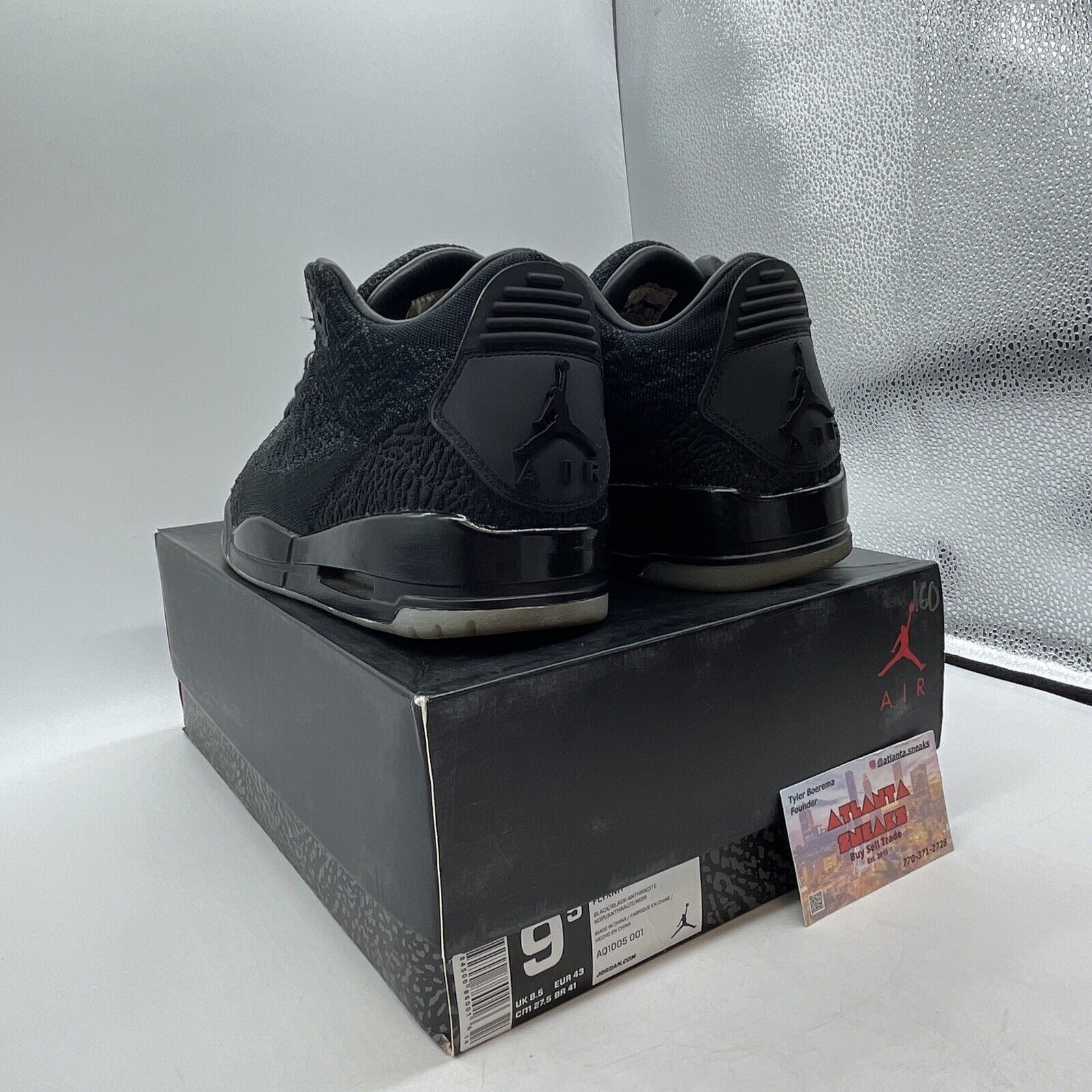 Size 9.5 - Air Jordan 3 Retro Flyknit Black (AQ1005-001)