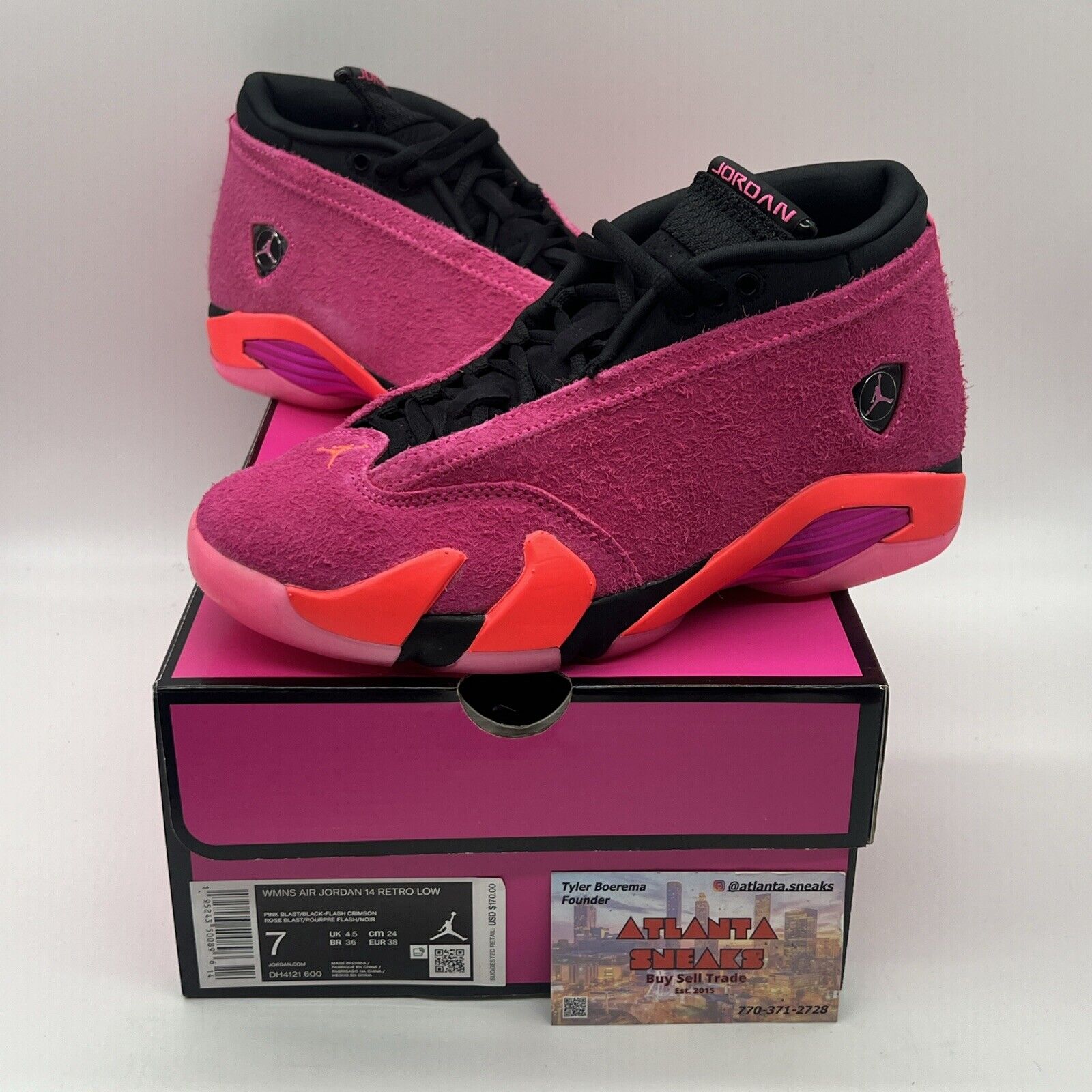 Size 7 - Air Jordan 14 Retro Low Shocking Pink W Brand New Og All Black DS