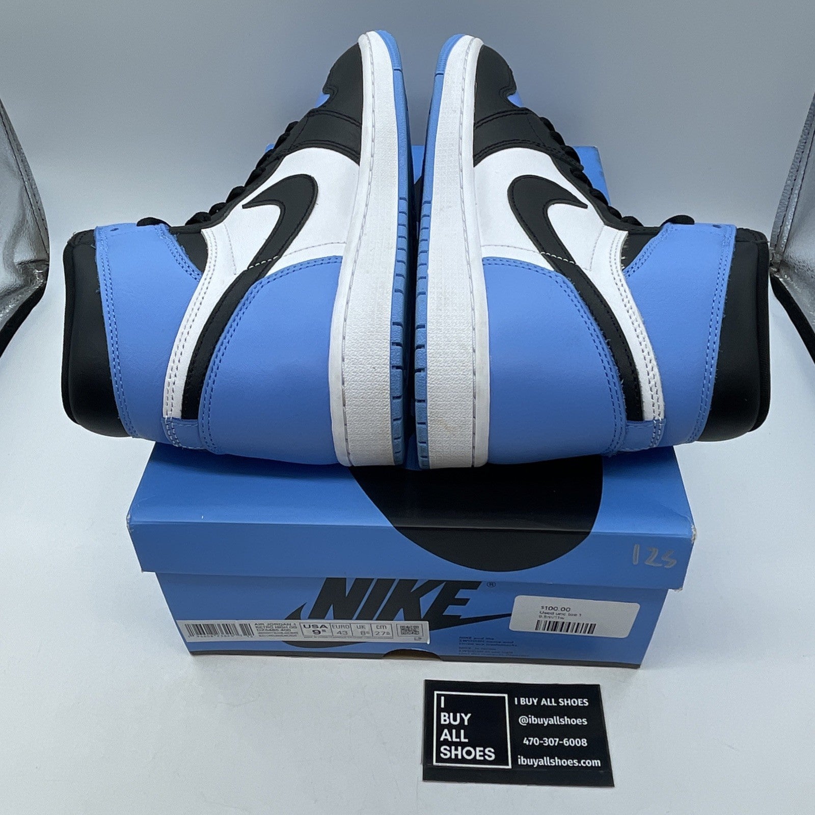 Size 9.5 - Jordan 1 Retro OG High UNC Toe Blue Black White Leather (DZ5485-400)