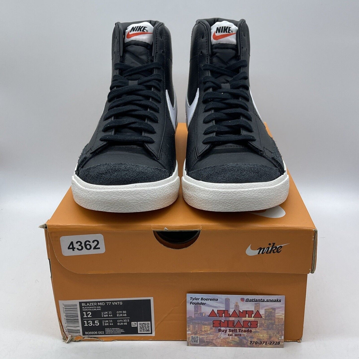 Size 12 - Nike Blazer '77 Leather Mid Black White (BQ6806-002)